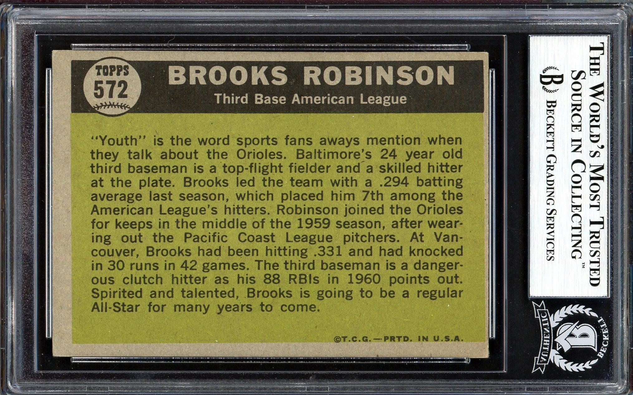 Brooks Robinson Autographed 1961 Topps Card #572 Baltimore Orioles All-Star Beckett BAS #13608810 - Image 2