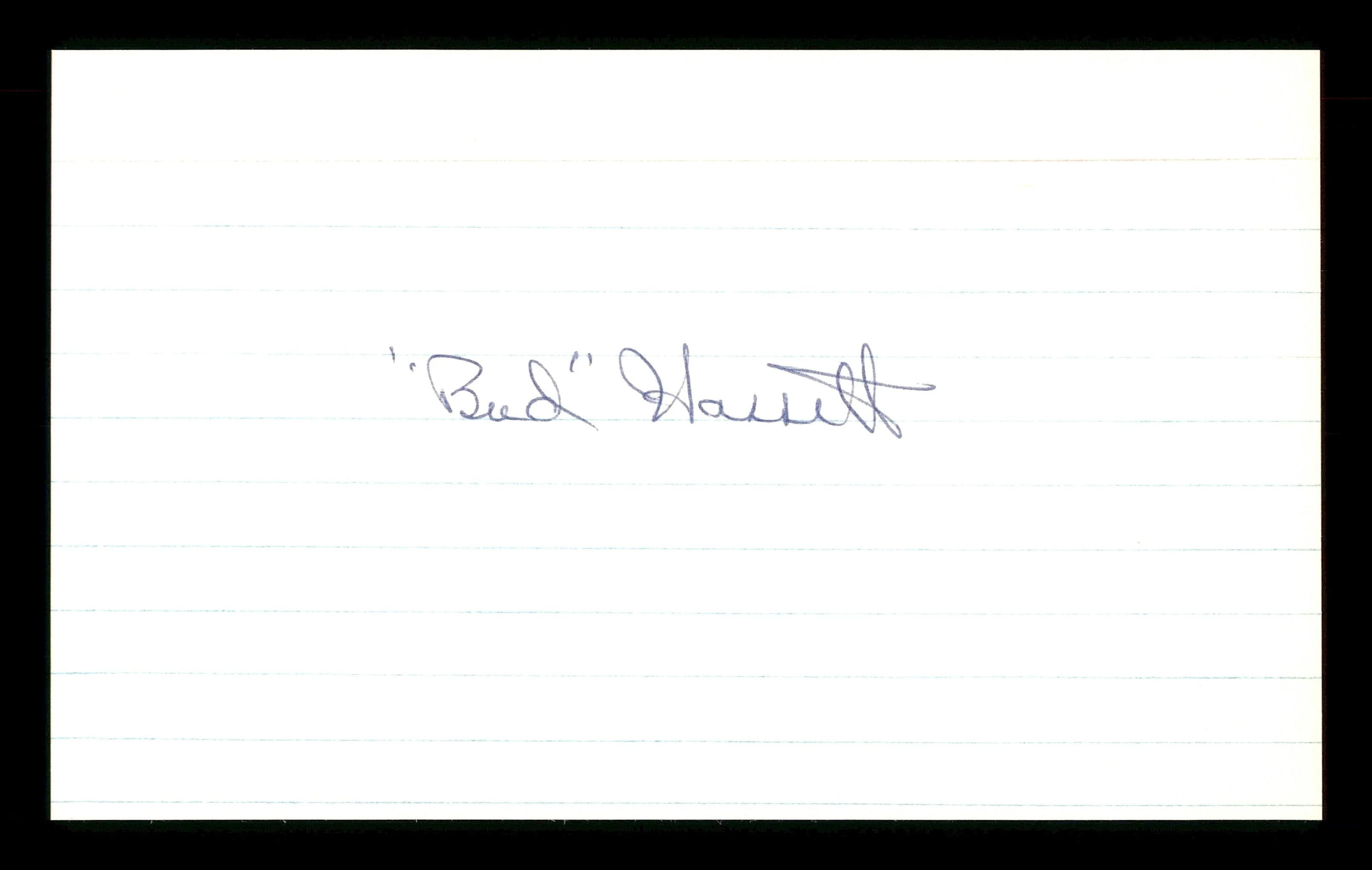 Bud Buddy Hassett Autographed 3x5 Index Card Brooklyn Dodgers SKU #174158