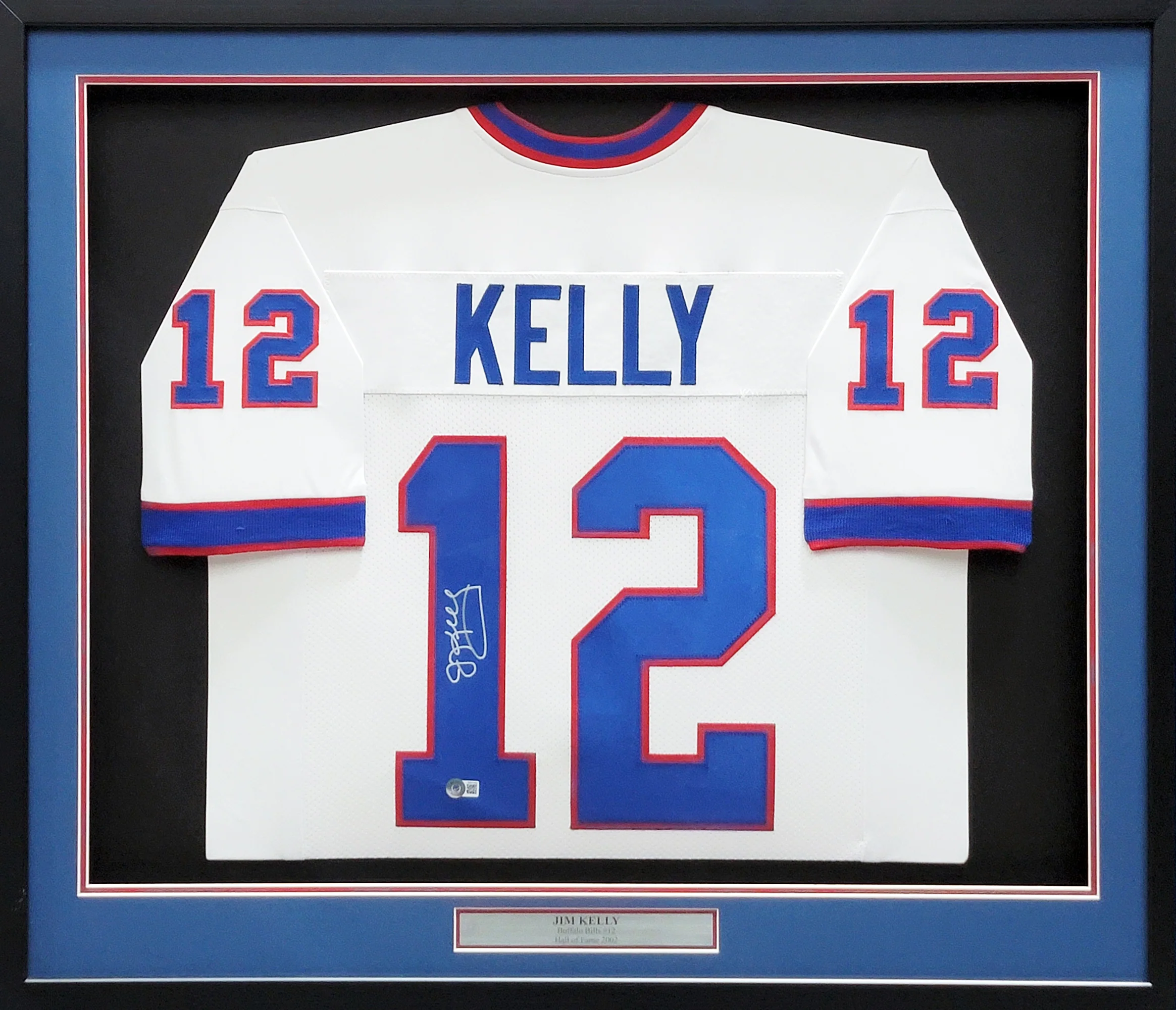Buffalo Bills Jim Kelly Autographed Framed White Jersey Beckett BAS Witness Stock #210984