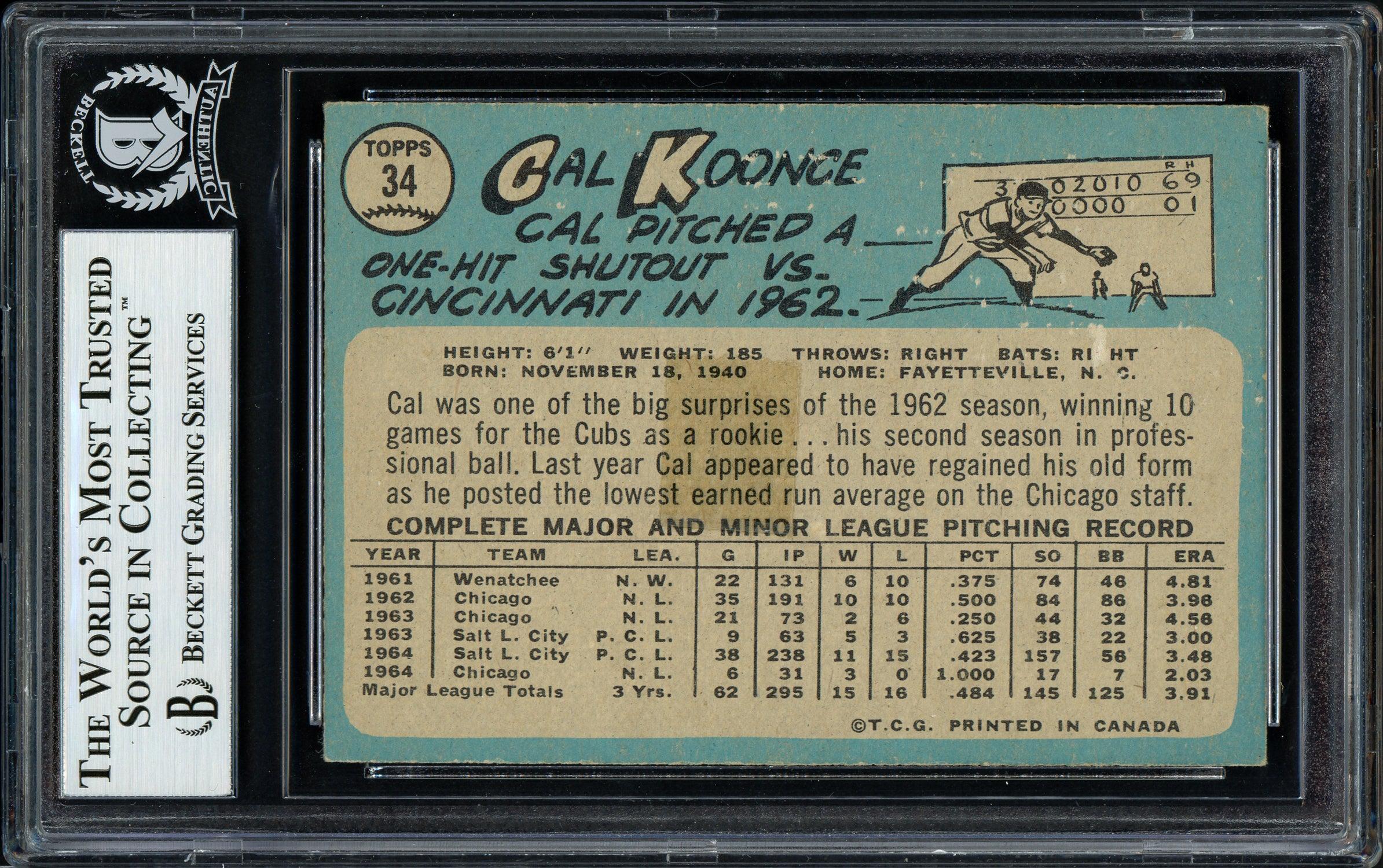Cal Koonce Autographed 1965 Topps Card #34 Chicago Cubs Beckett BAS #11493406 - Image 2