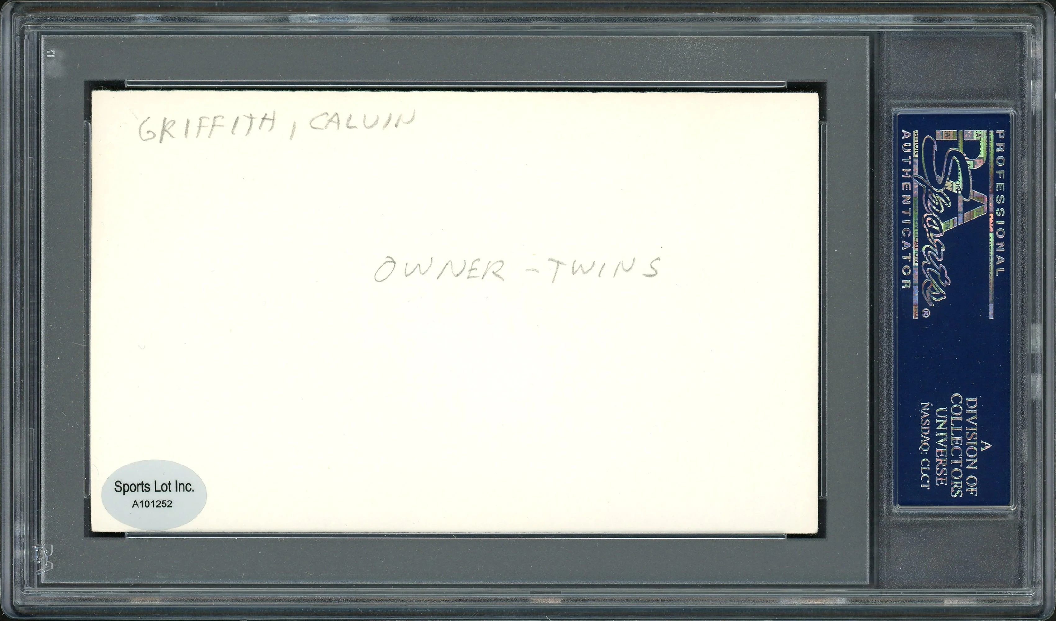 Calvin Griffith Autographed 3x5 Index Card Minnesota Twins Owner PSA/DNA #83862552 - Image 2