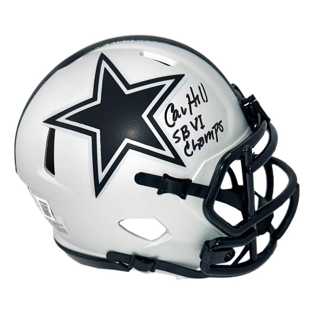 Calvin Hill Signed SBVI Champs Inscription Dallas Cowboys Rave Mini Football Helmet (Beckett) - Image 3