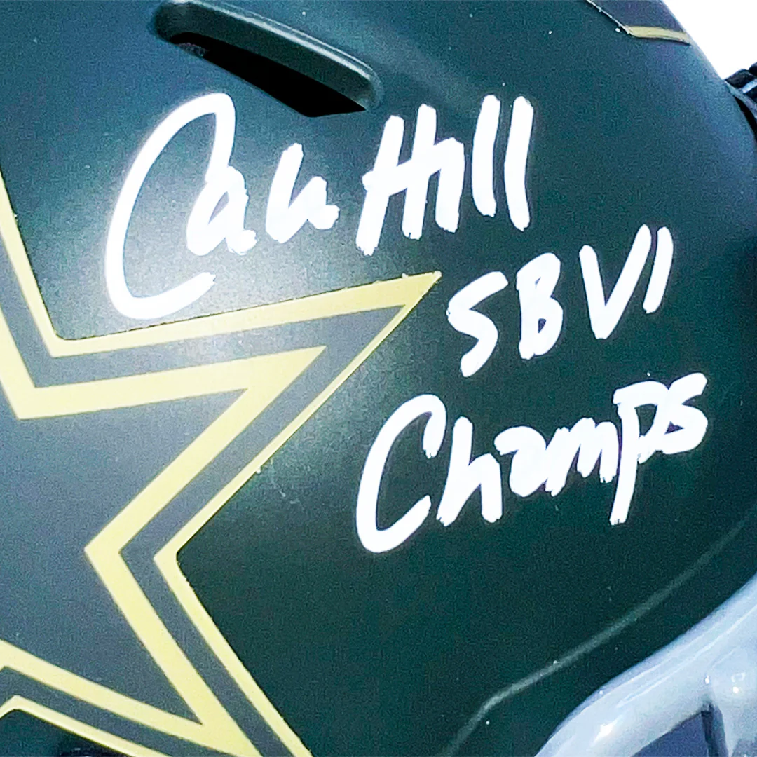 Calvin Hill Signed SBVI Champs Inscription Dallas Cowboys Salute 2025 Mini Football Helmet (Beckett) - Image 2