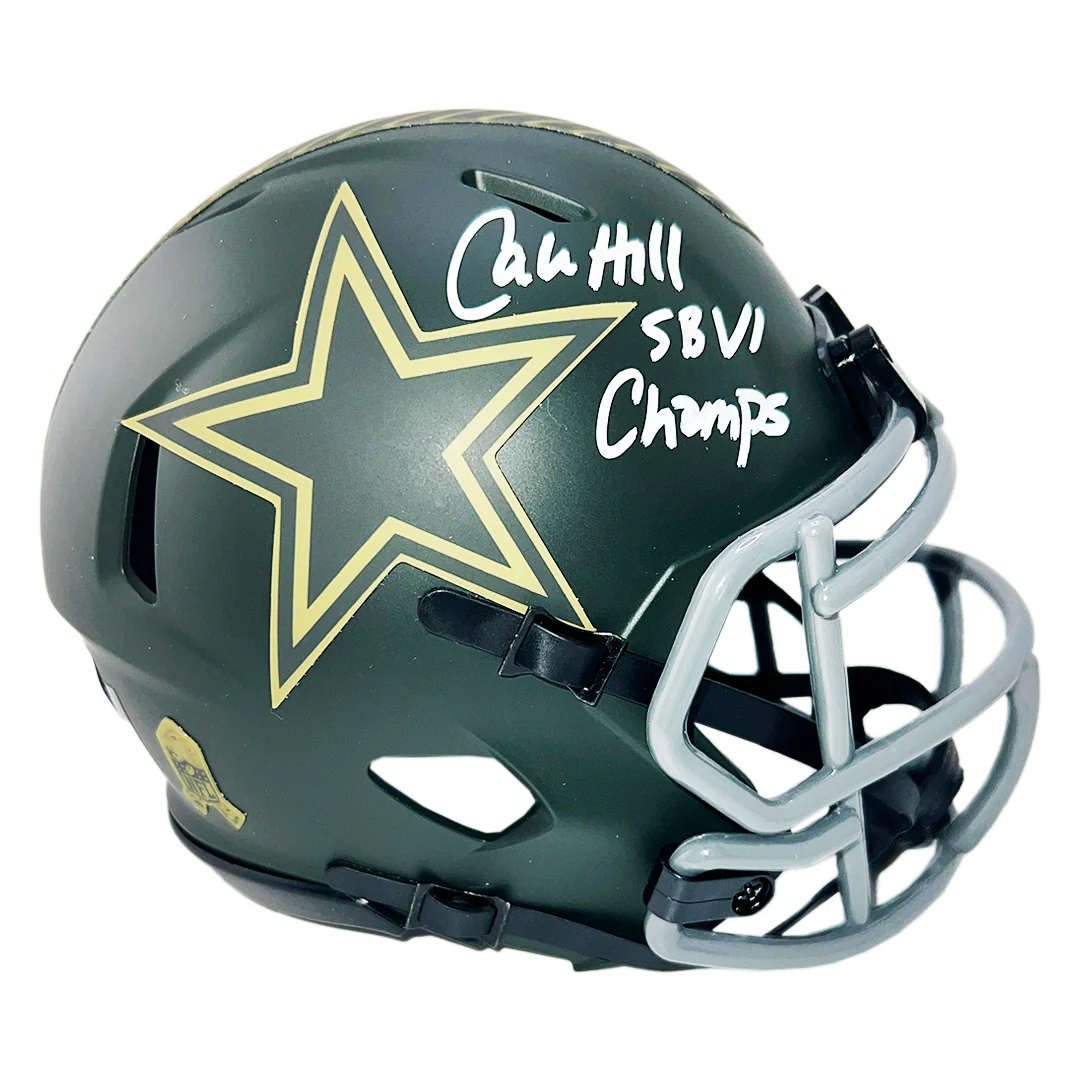 Calvin Hill Signed SBVI Champs Inscription Dallas Cowboys Salute 2025 Mini Football Helmet (Beckett) - Image 3