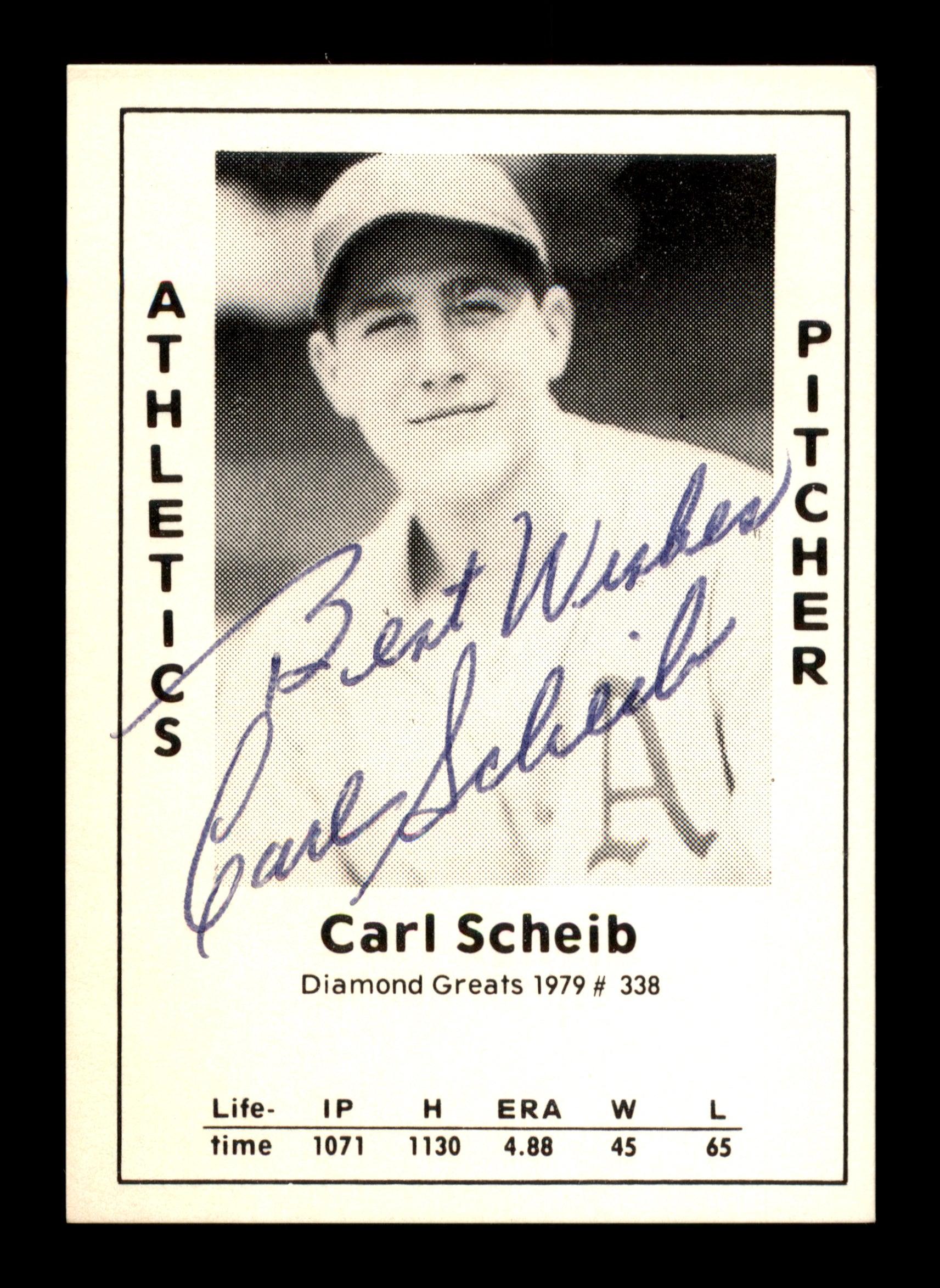 Carl Scheib Autographed 1979 Diamond Greats Card #338 Philadelphia A's "Best Wishes" SKU #188923