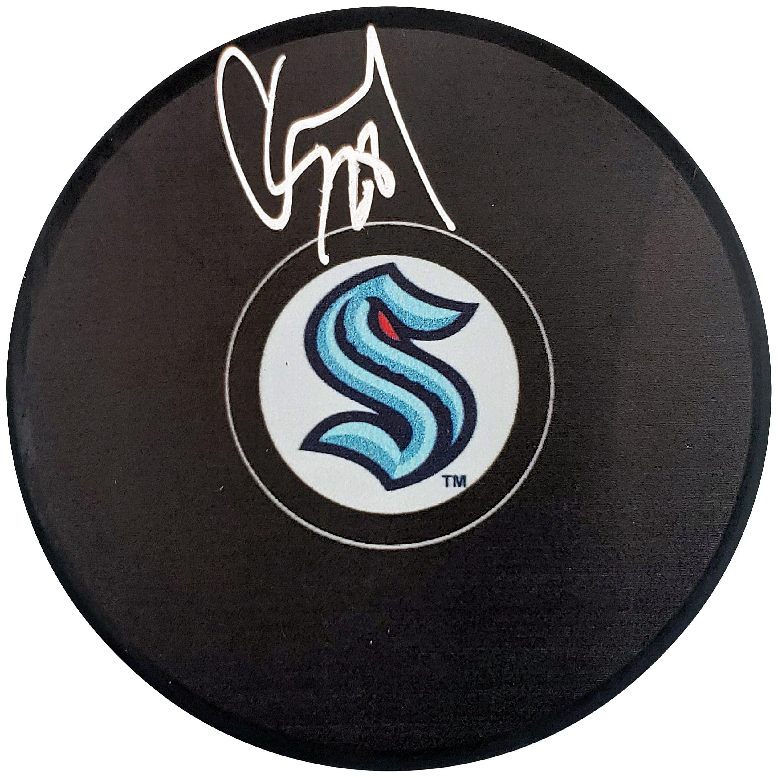 Carson Soucy Autographed Official Seattle Kraken Logo Hockey Puck Fanatics Holo Stock #200866
