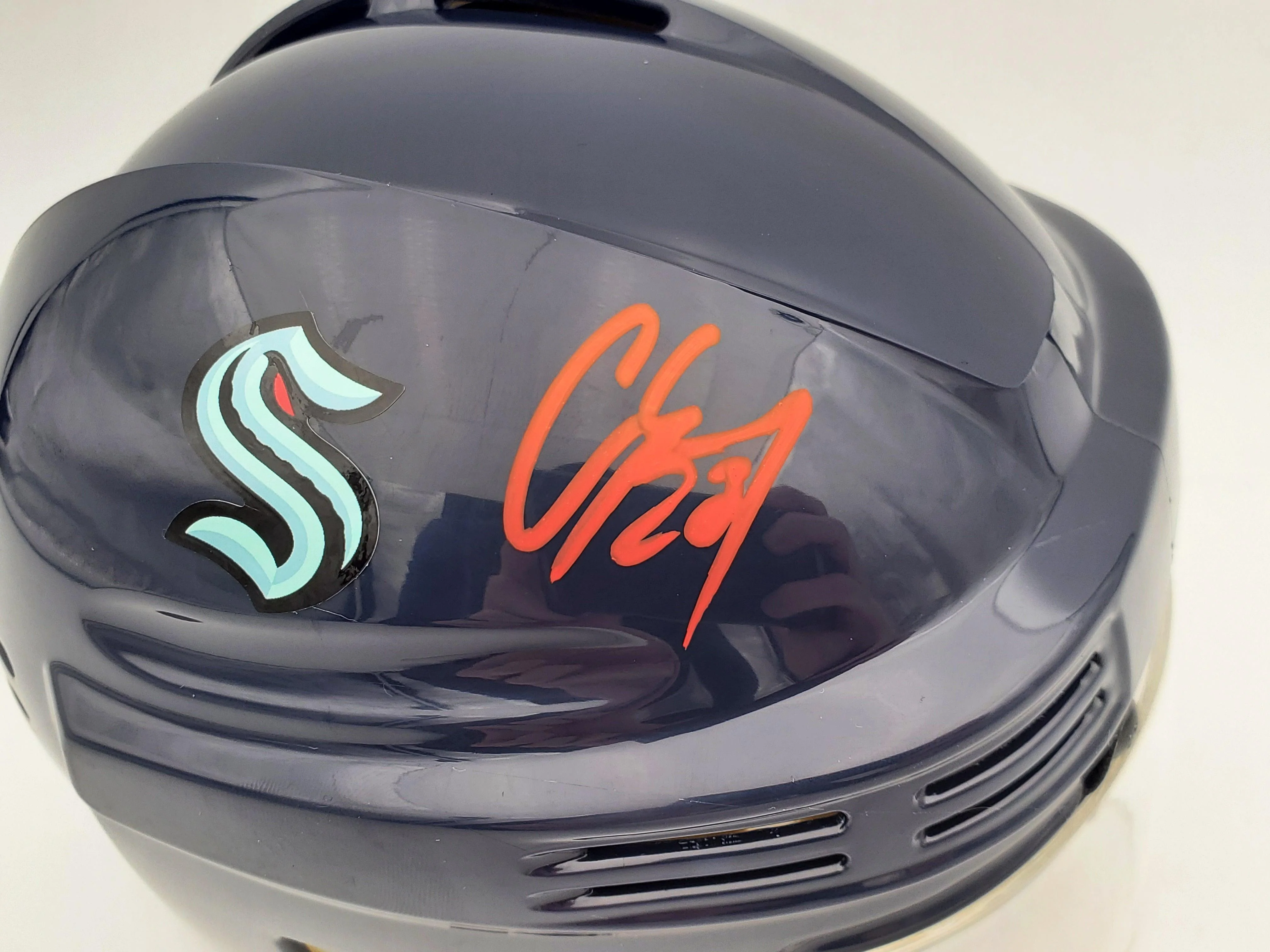 Carson Soucy Autographed Seattle Kraken Blue Mini Helmet Fanatics Holo Stock #200879 - Image 2