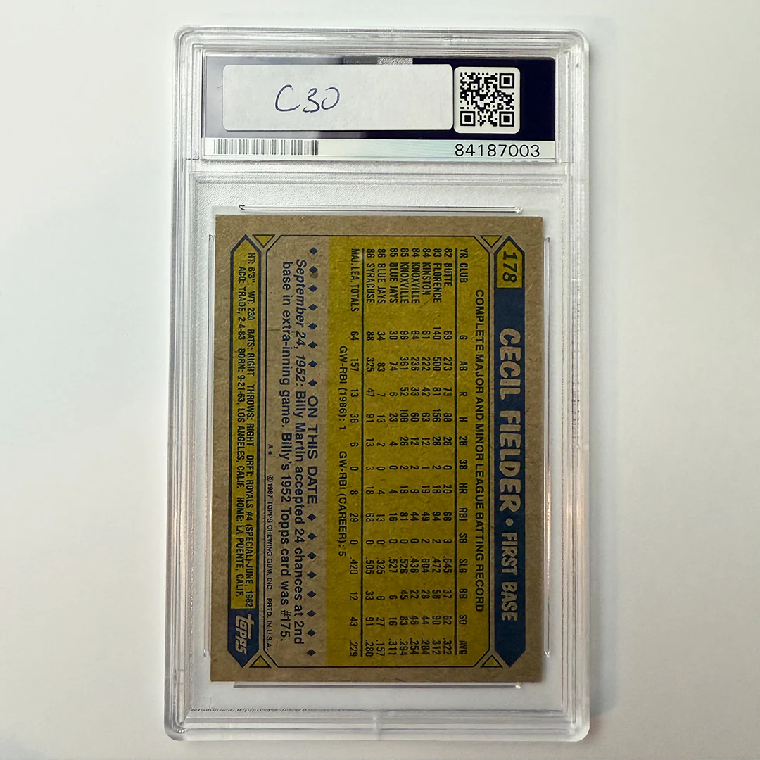 Cecil Fielder Signed 1987 Topps #178 PSA ITP Auto Authentic - Image 2