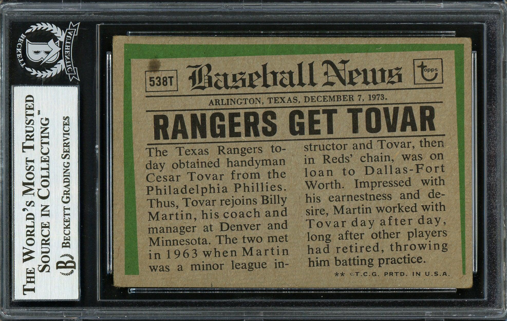 Cesar Tovar Autographed 1974 Topps Traded Card #538T Texas Rangers Beckett BAS #12749764 - Image 2
