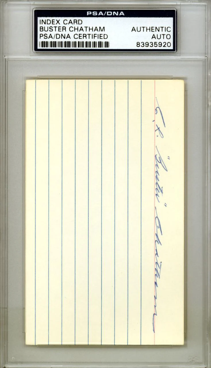 Charles L. "Buster" Chatham Autographed 3x5 Index Card Boston Braves PSA/DNA #83935920