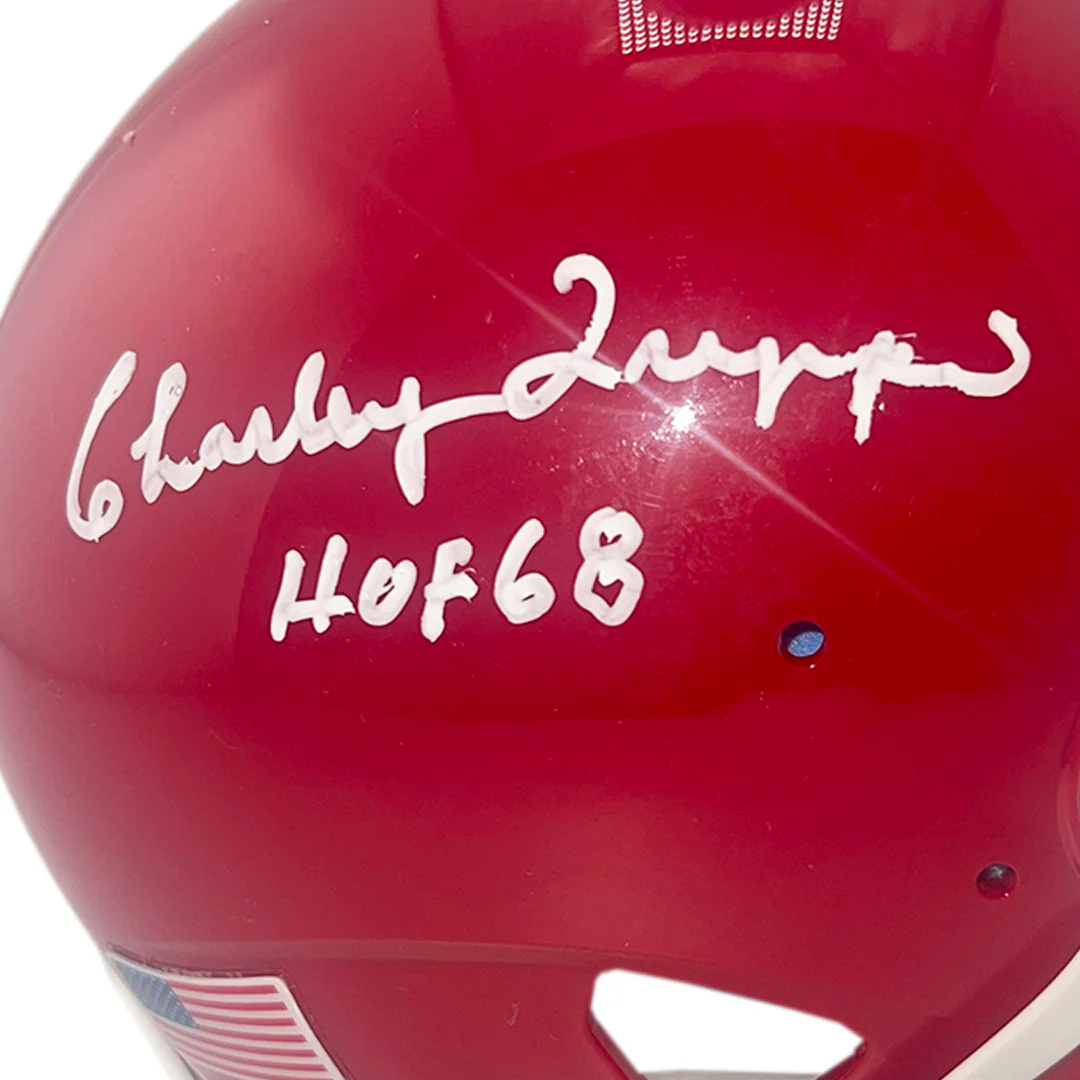 Charley Trippi Signed HOF 68 Inscription Chicago Cardinals Mini Schutt Football Helmet (JSA) - Image 2