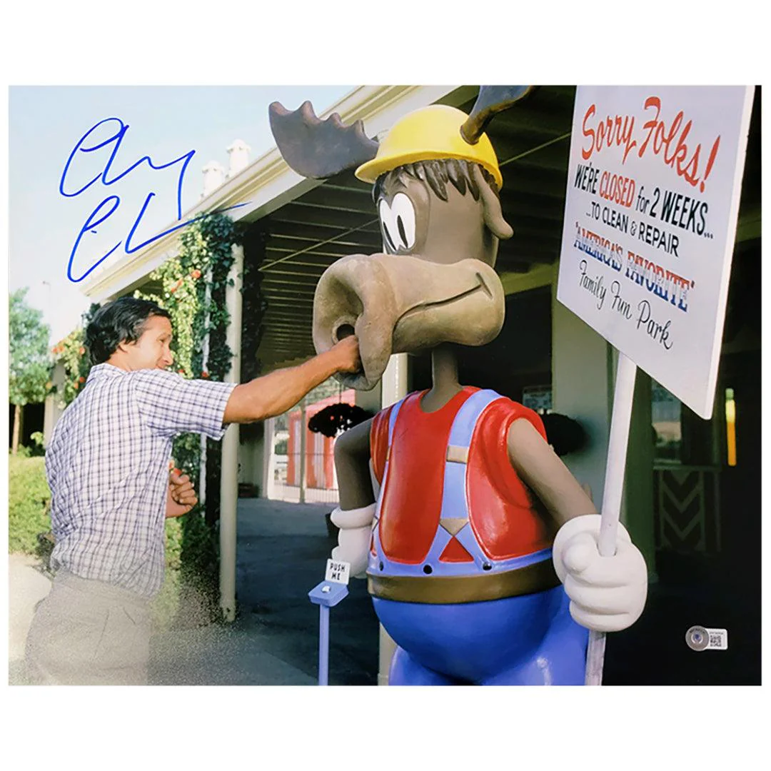 Chevy Chase Signed Punching Marty Moose 16x20 Photo (Beckett)