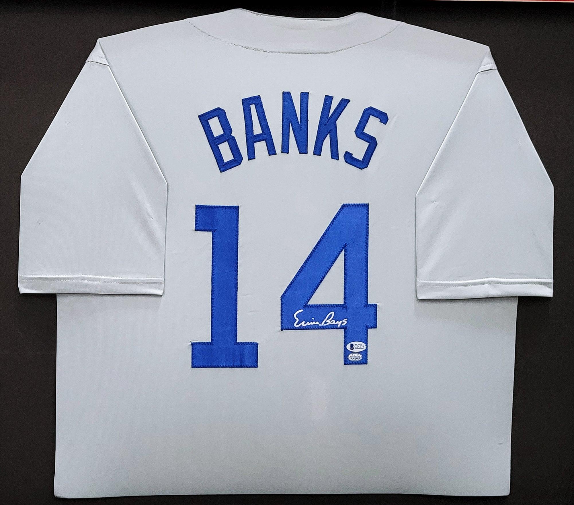 Chicago Cubs Ernie Banks Autographed Framed Gray Jersey Beckett BAS Stock #202411 - Image 2