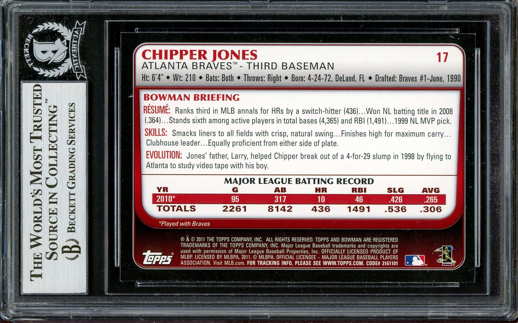 Chipper Jones Autographed 2011 Bowman Card #17 Atlanta Braves Beckett BAS #13020963 - Image 2