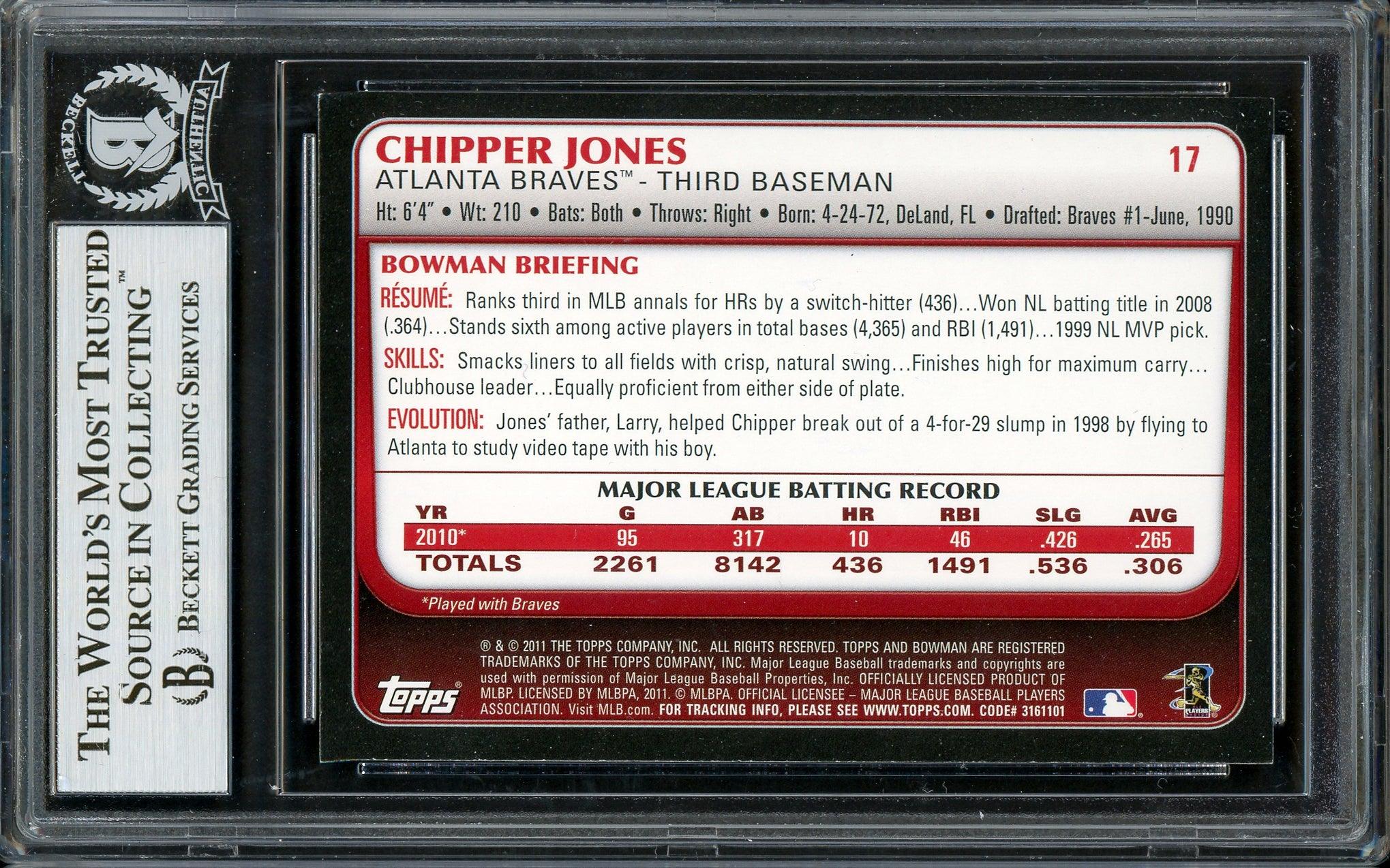 Chipper Jones Autographed 2011 Bowman Card #17 Atlanta Braves Beckett BAS #13020964 - Image 2