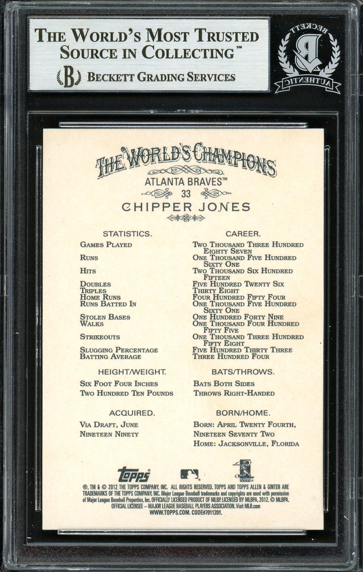 Chipper Jones Autographed 2012 Topps Allen & Ginter Card #33 Atlanta Braves Beckett BAS #12750804 - Image 2