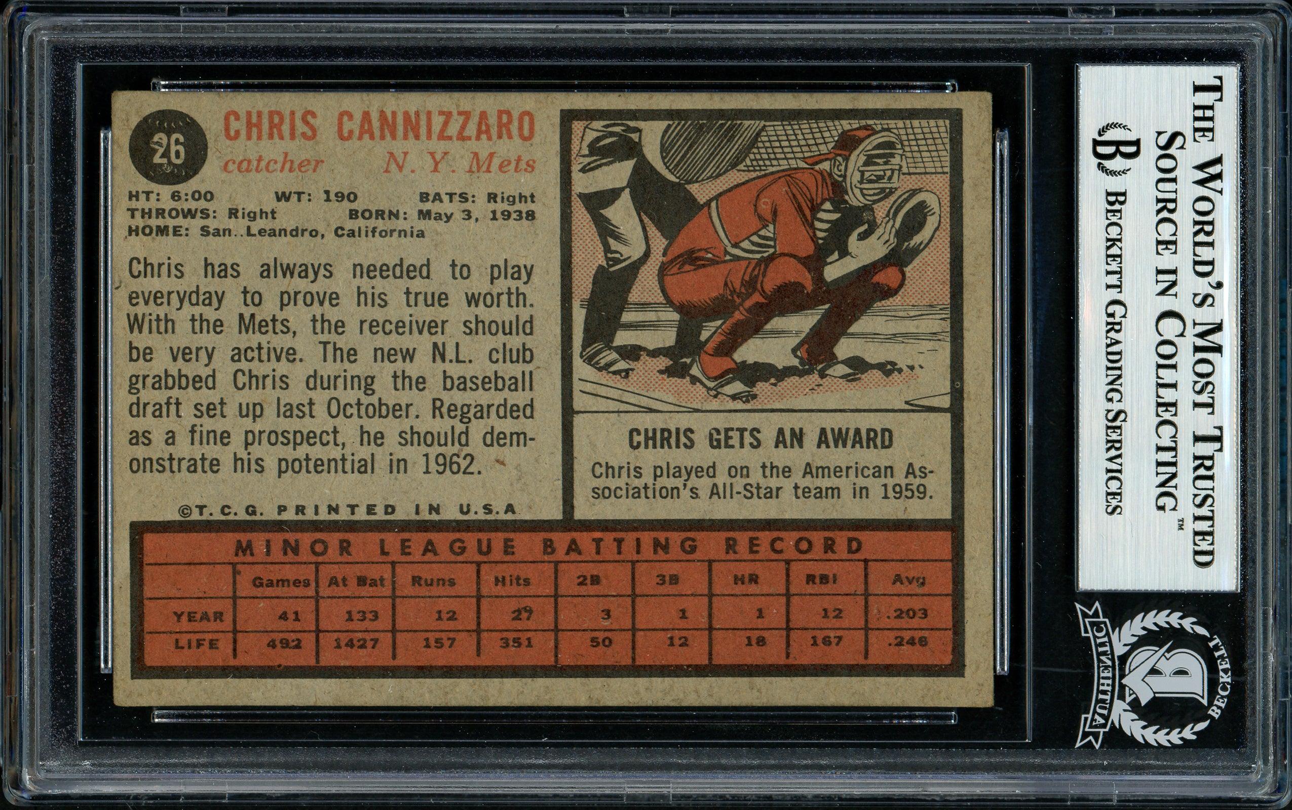 Chris Cannizzaro Autographed 1962 Topps Card #26 New York Mets Beckett BAS #11481375 - Image 2