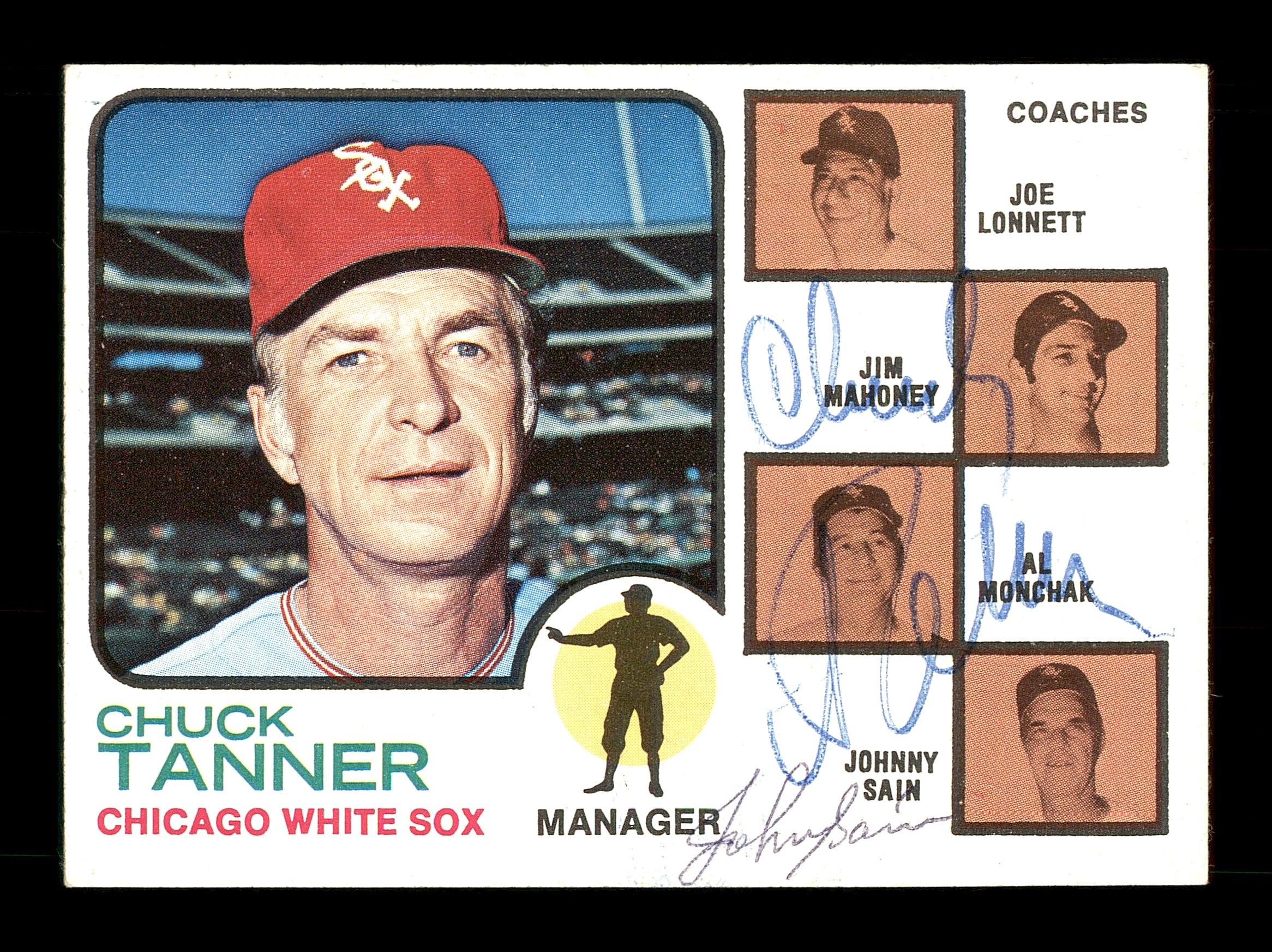 Chuck Tanner & Johnny Sain Autographed 1973 Topps Card #356 Chicago White Sox SKU #167569