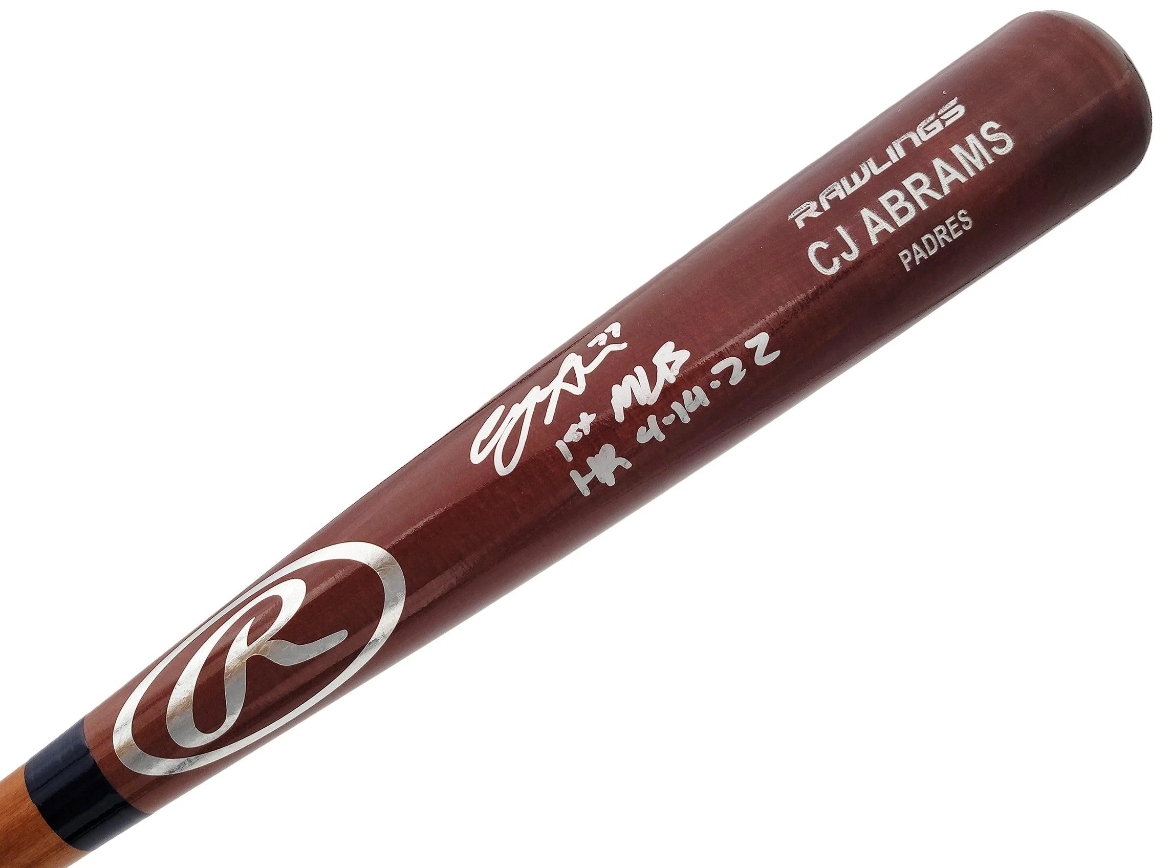 CJ Abrams Autographed Brown Rawlings Game Model Bat San Diego Padres "1st MLB HR 4-14-22" Beckett BAS QR Stock #203558 - Image 2