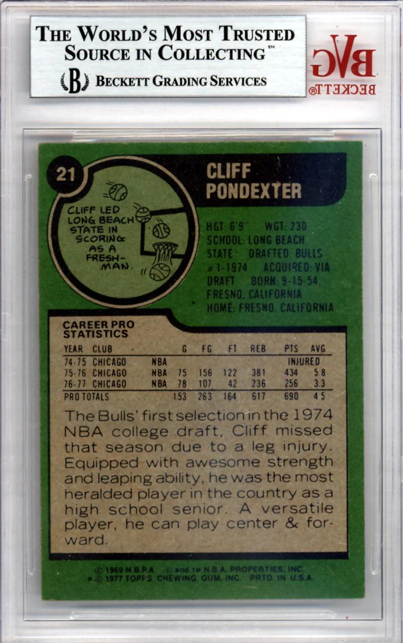 Cliff Pondexter Autographed 1977 Topps Card #21 Chicago Bulls Beckett BAS #10008918 - Image 2