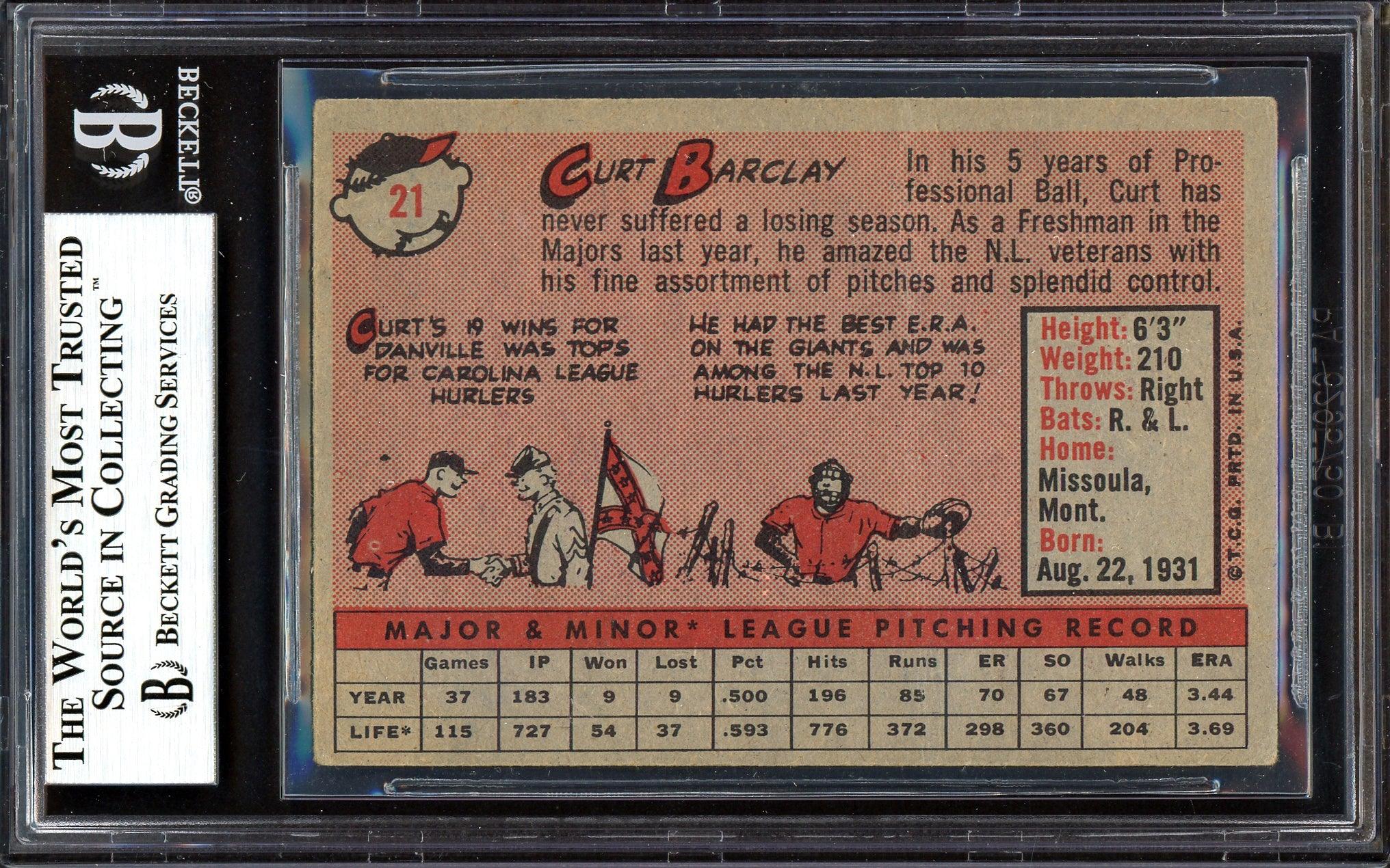Curt Barclay Autographed 1958 Topps Card #21 San Francisco Giants Beckett BAS #13608413 - Image 2