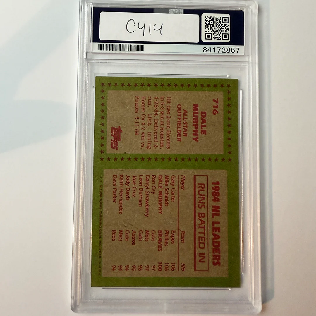 Dale Murphy Sgiend 1985 Topps #716 w/2 Inscriptions PSA Auto Authentic - Image 2