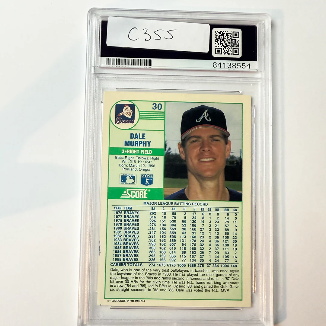 Dale Murphy Sgiend 1989 Score #30 PAA Auto Authentic - Image 2