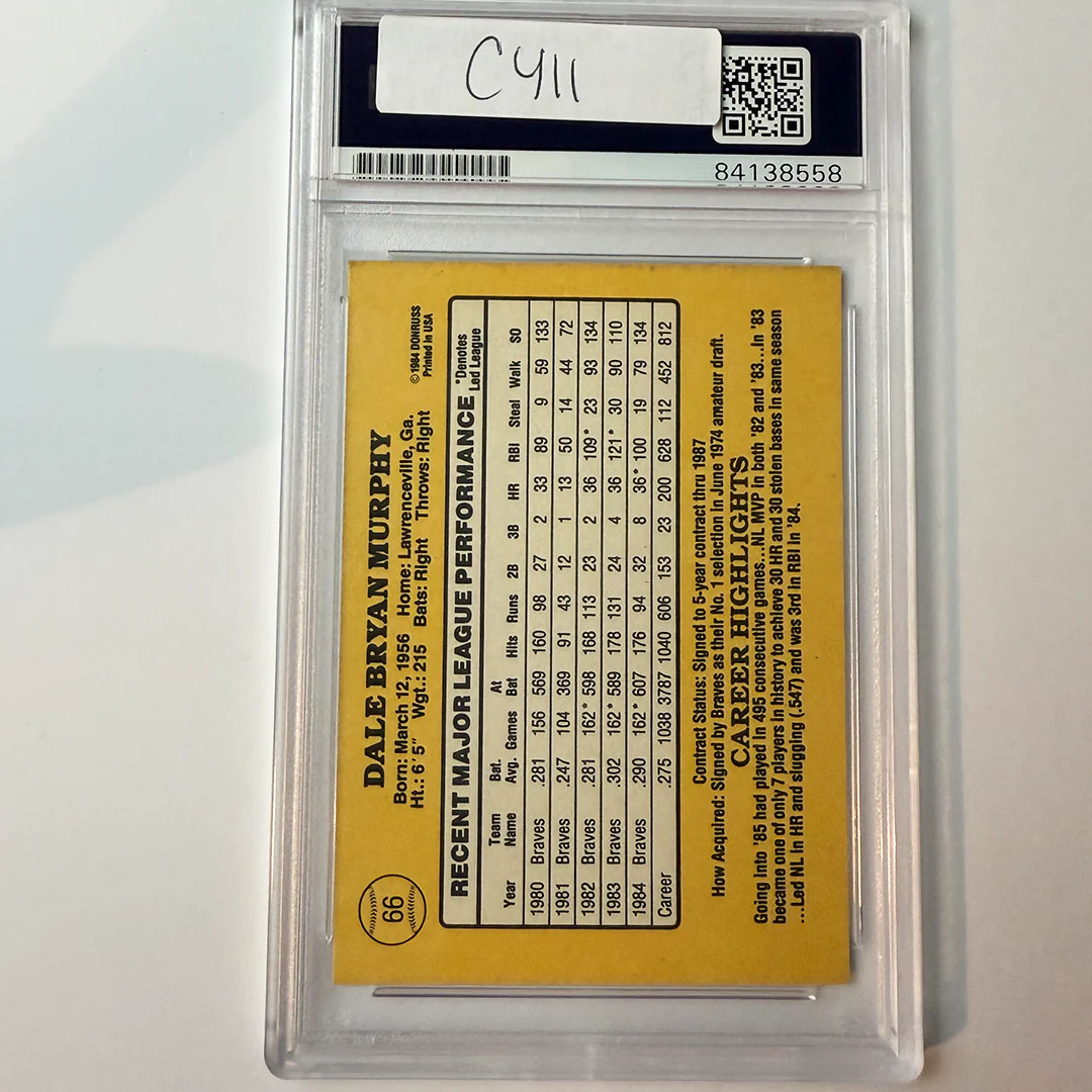 Dale Murphy Signed 1985 Donruss #66 PSA Auto Authentic - Image 2