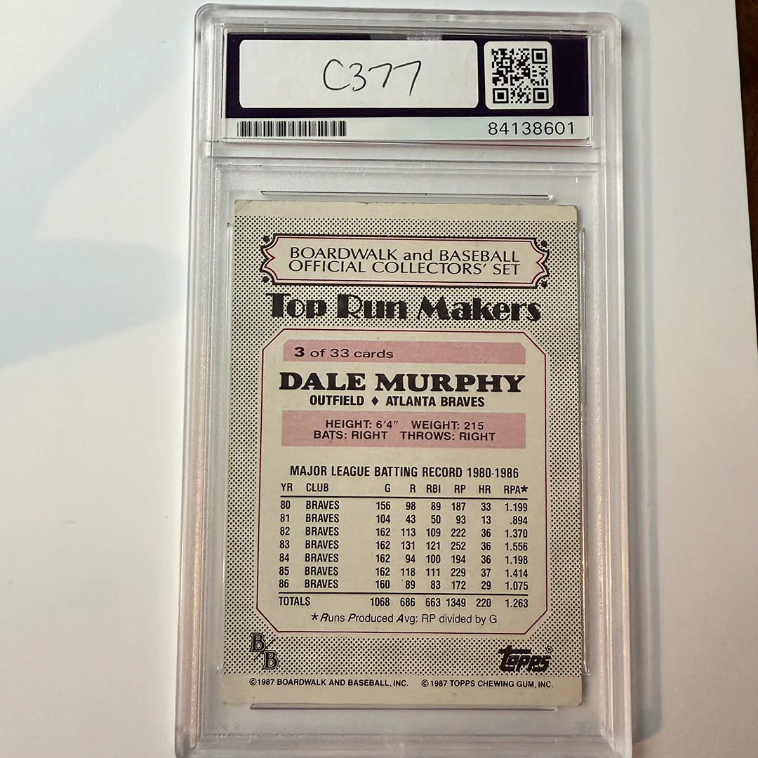Dale Murphy Signed 1987 Topps Boardwalk and Baseball #3 PSA Auto Authentic - Image 2