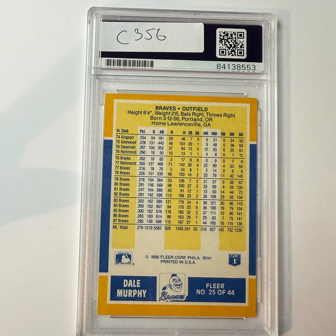 Dale Murphy Signed 1988 Fleer MVP #25 PSA Auto Authentic - Image 2