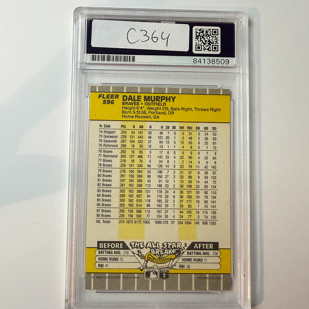 Dale Murphy Signed 1989 Fleer #596 PSA Auto Authentic - Image 2