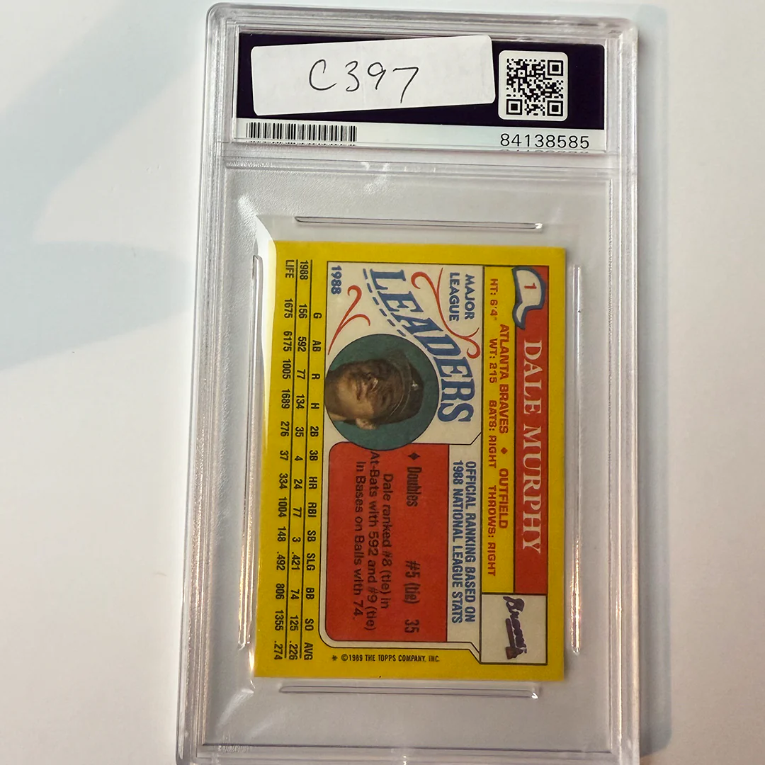 Dale Murphy Signed 1989 Topps Major League Leaders #1 PSA Auto Authentic - Image 2