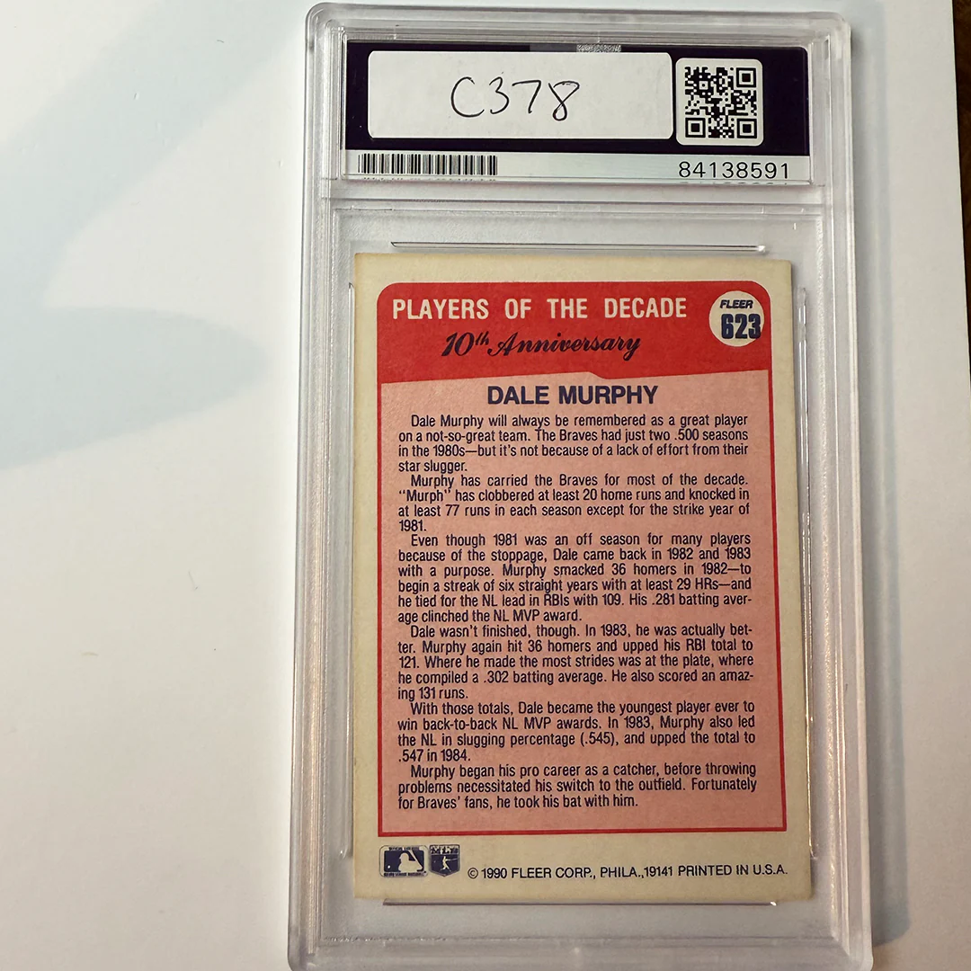 Dale Murphy Signed 1990 Fleer #623 PSA Auto Authentic - Image 2