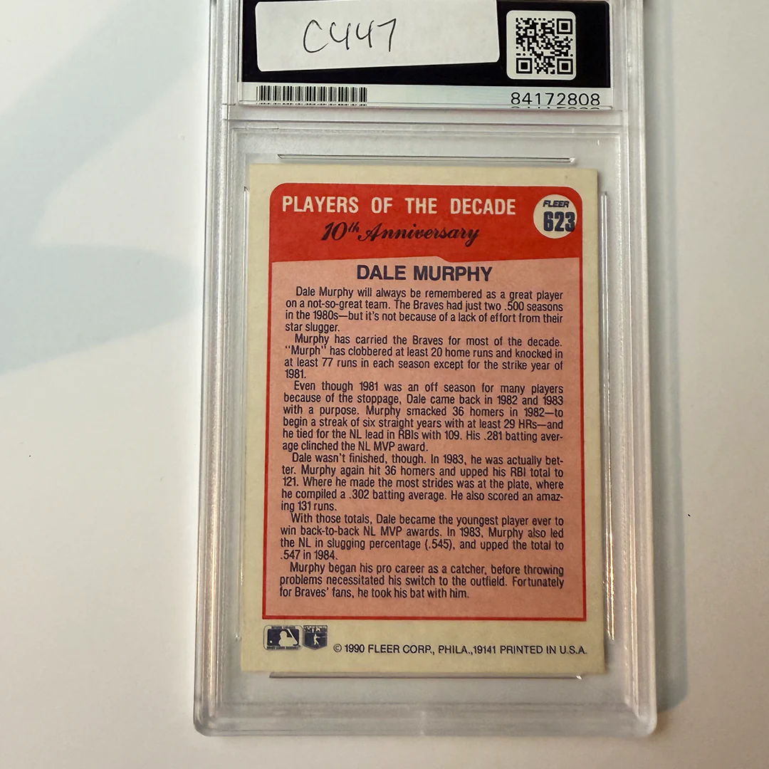 Dale Murphy Signed 1990 Fleer #623 w/2 Inscriptions PSA Auto Authentic - Image 2