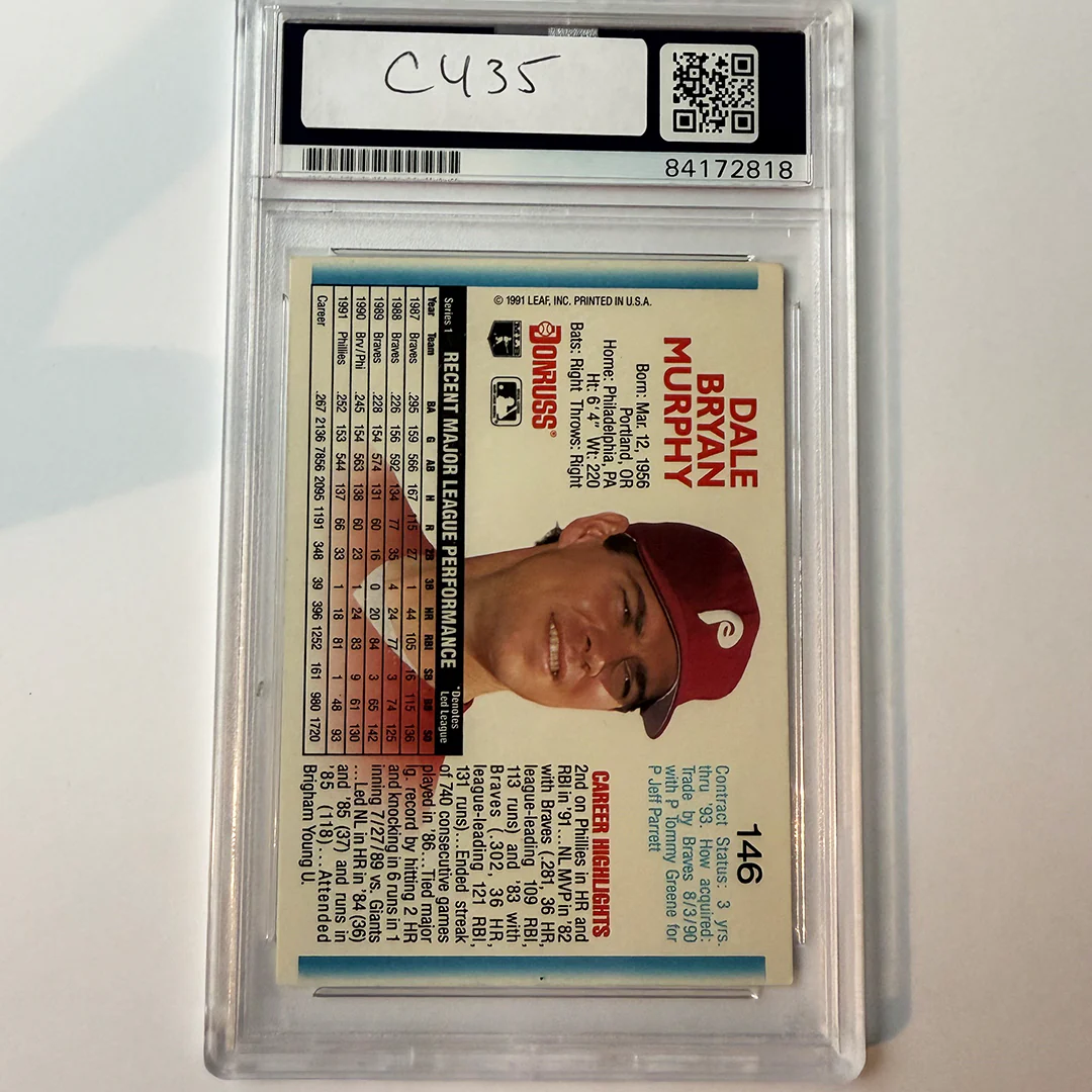 Dale Murphy Signed 1992 Donruss #146 w/2 Inscriptions PSA Auto Authentic - Image 2