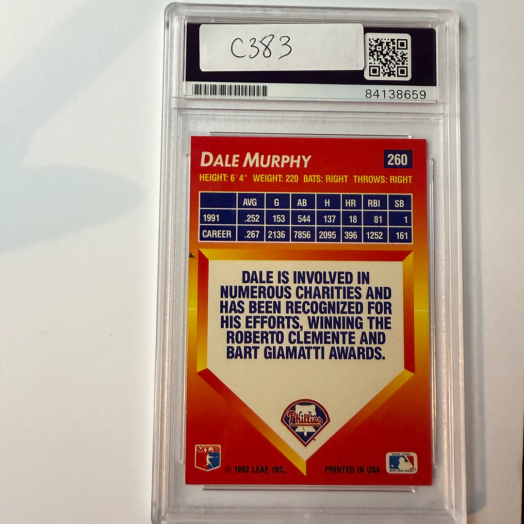 Dale Murphy Signed 1992 Donruss Triple Play #260 PSA Auto Authentic - Image 2