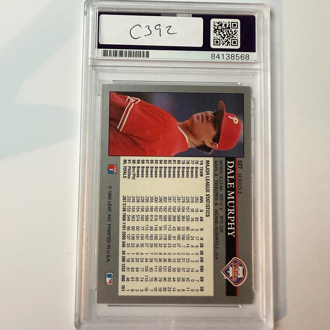 Dale Murphy Signed 1992 Leaf #527 PSA Auto Authentic - Image 2
