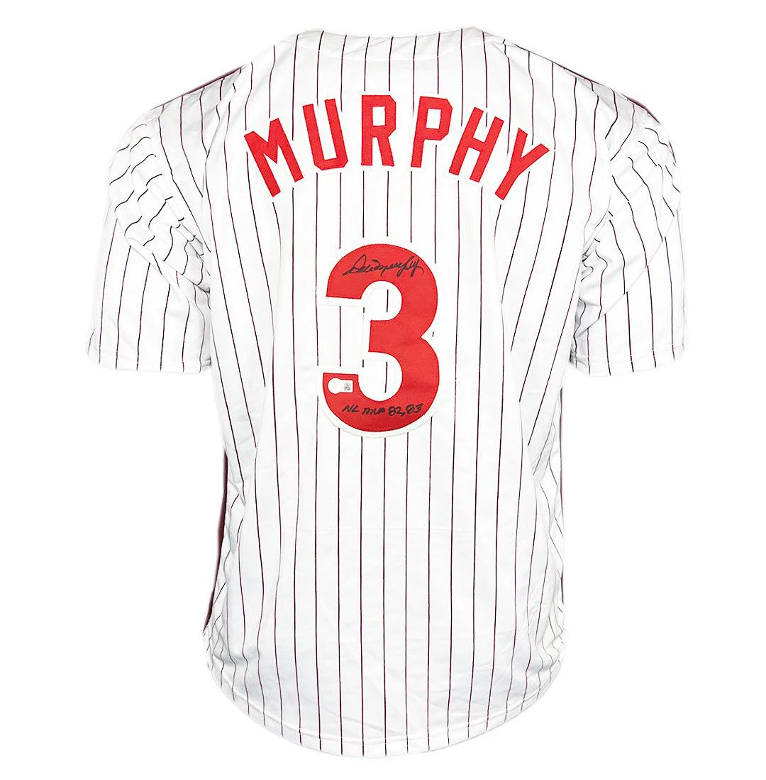 Dale Murphy Signed NL MVP 82,83 Inscription Philadelphia Pinstripe Baseball Jersey (Beckett)