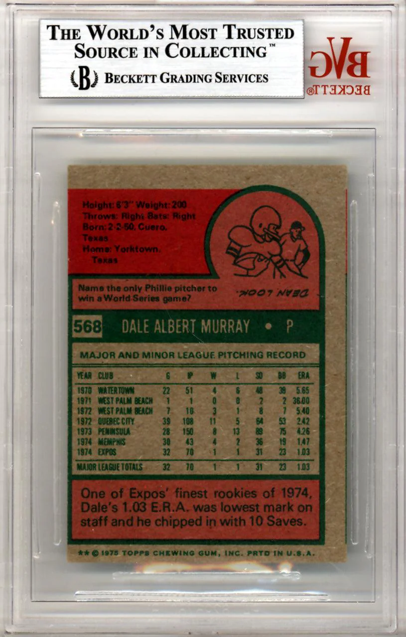 Dale Murray Autographed 1975 Topps Mini Card #568 Montreal Expos Beckett BAS #10211289 - Image 2