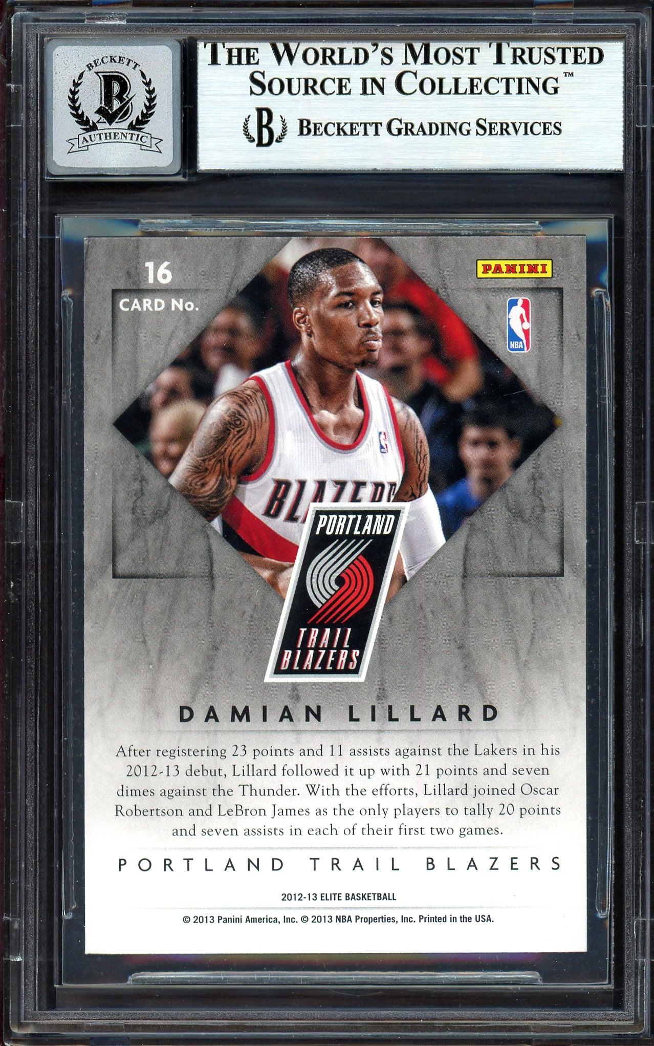 Damian Lillard Autographed 2012-13 Panini Elite Rookie Card #16 Portland Trail Blazers Auto Grade Gem Mint 10 Beckett BAS #13605394 - Image 2