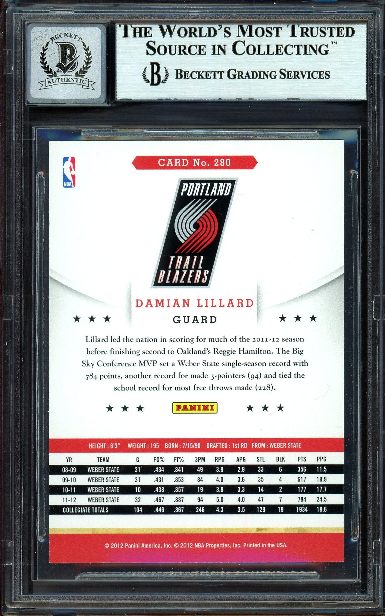 Damian Lillard Autographed 2012-13 Panini Hoops Rookie Card #280 Portland Trail Blazers Auto Grade Gem Mint 10 Beckett BAS #13605486 - Image 2