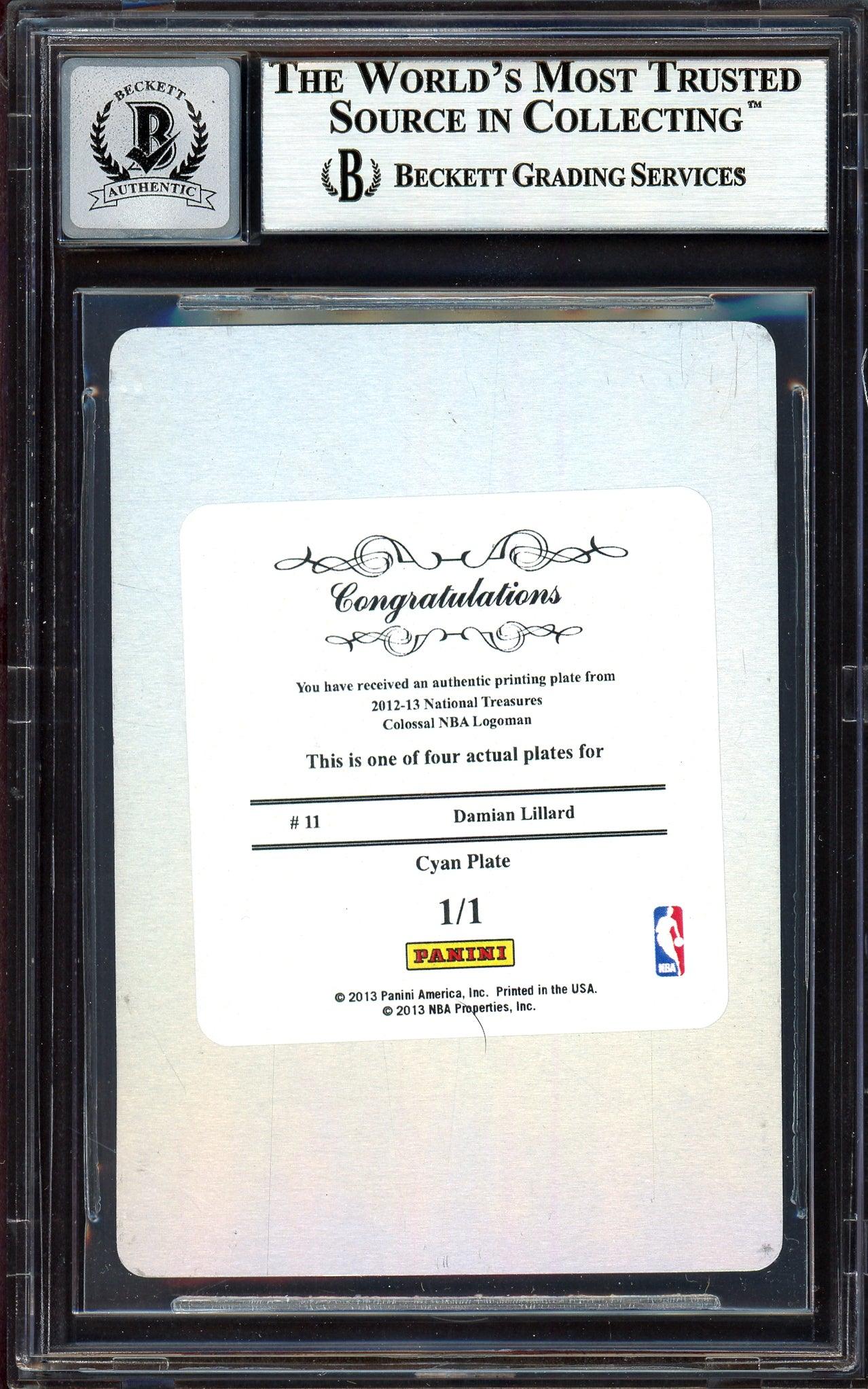 Damian Lillard Autographed 2012-13 Panini National Treasures Printing Plate 1/1 Rookie Card #11 Portland Trail Blazers Auto Grade Gem Mint 10 Colossal Logoman Beckett BAS #13605100 - Image 2