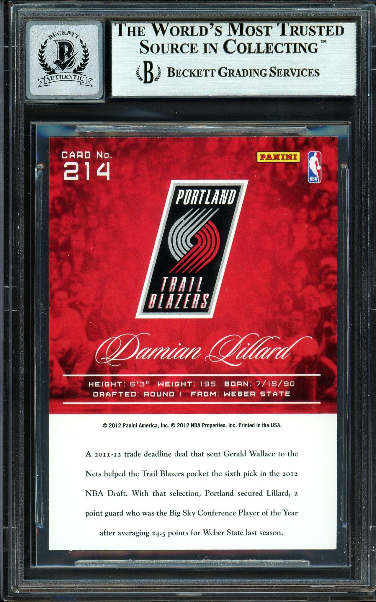 Damian Lillard Autographed 2012-13 Panini Prestige Rookie Card #214 Portland Trail Blazers Auto Grade Gem Mint 10 Beckett BAS #13605387 - Image 2