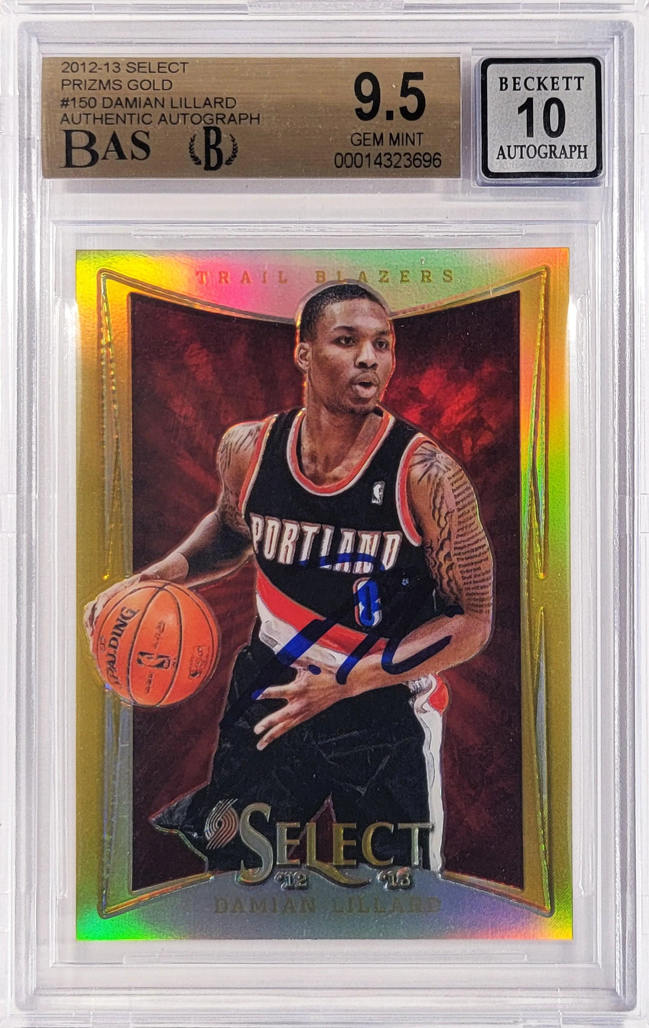 Damian Lillard Autographed 2012-13 Select Gold Prizms Rookie Card #150 Portland Trail Blazers BGS 9.5 Auto Grade Gem Mint 10 #5/10 Beckett BAS #14323696 - Image 2