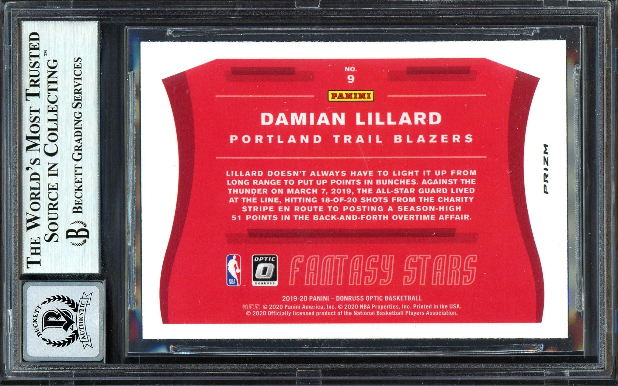 Damian Lillard Autographed 2019-20 Donruss Optic Fantasy Stars Card #9 Portland Trail Blazers Auto Grade Gem Mint 10 Beckett BAS #13605903 - Image 2