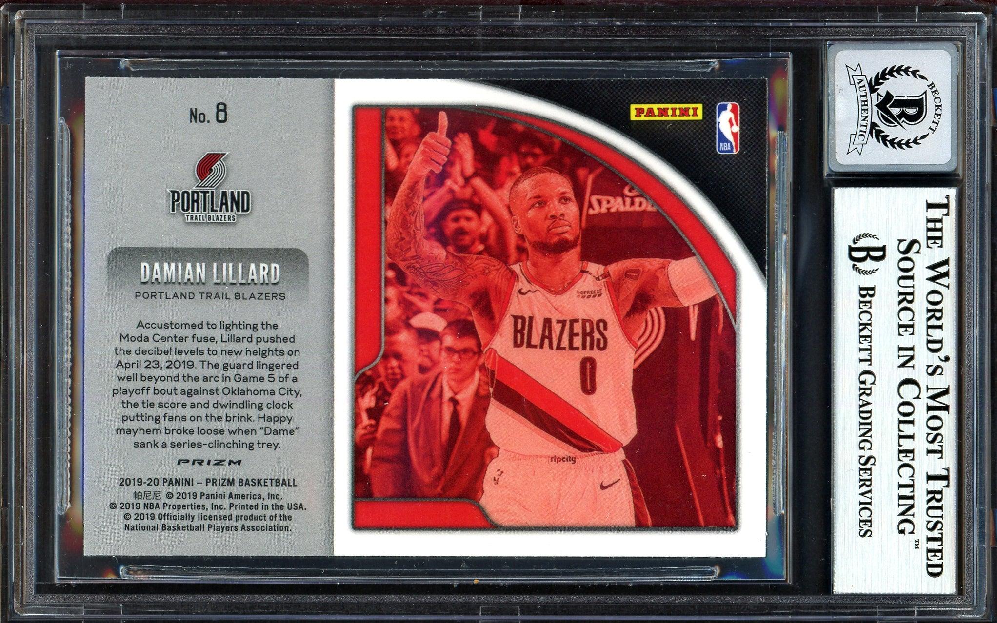Damian Lillard Autographed 2019-20 Panini Prizm Get Hyped Card #8 Portland Trail Blazers Auto Grade Gem Mint 10 Beckett BAS #13605640 - Image 2