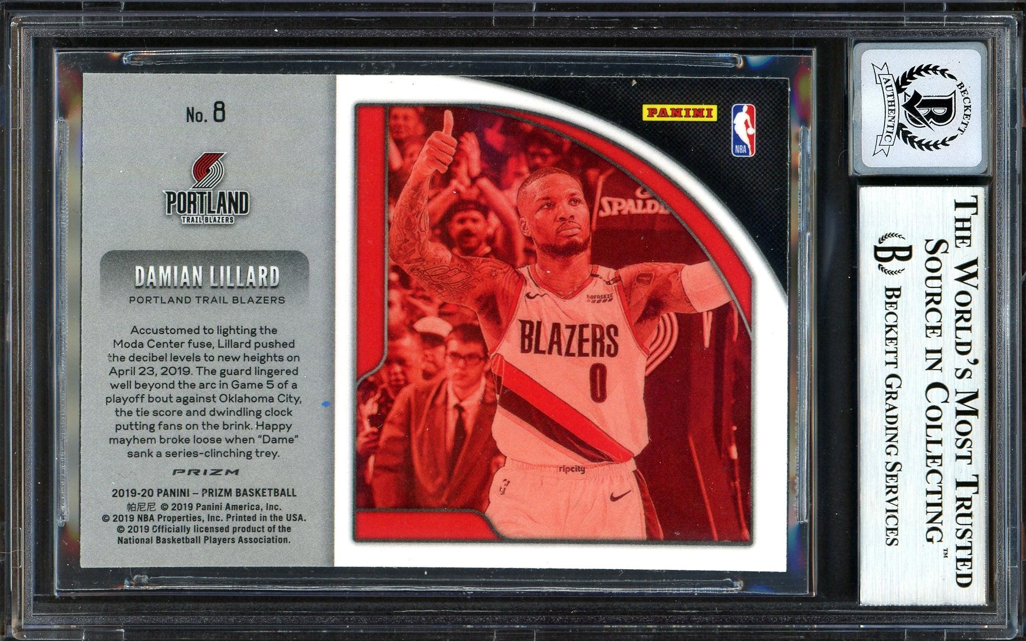 Damian Lillard Autographed 2019-20 Panini Prizm Get Hyped Card #8 Portland Trail Blazers Auto Grade Gem Mint 10 Beckett BAS #13605644 - Image 2
