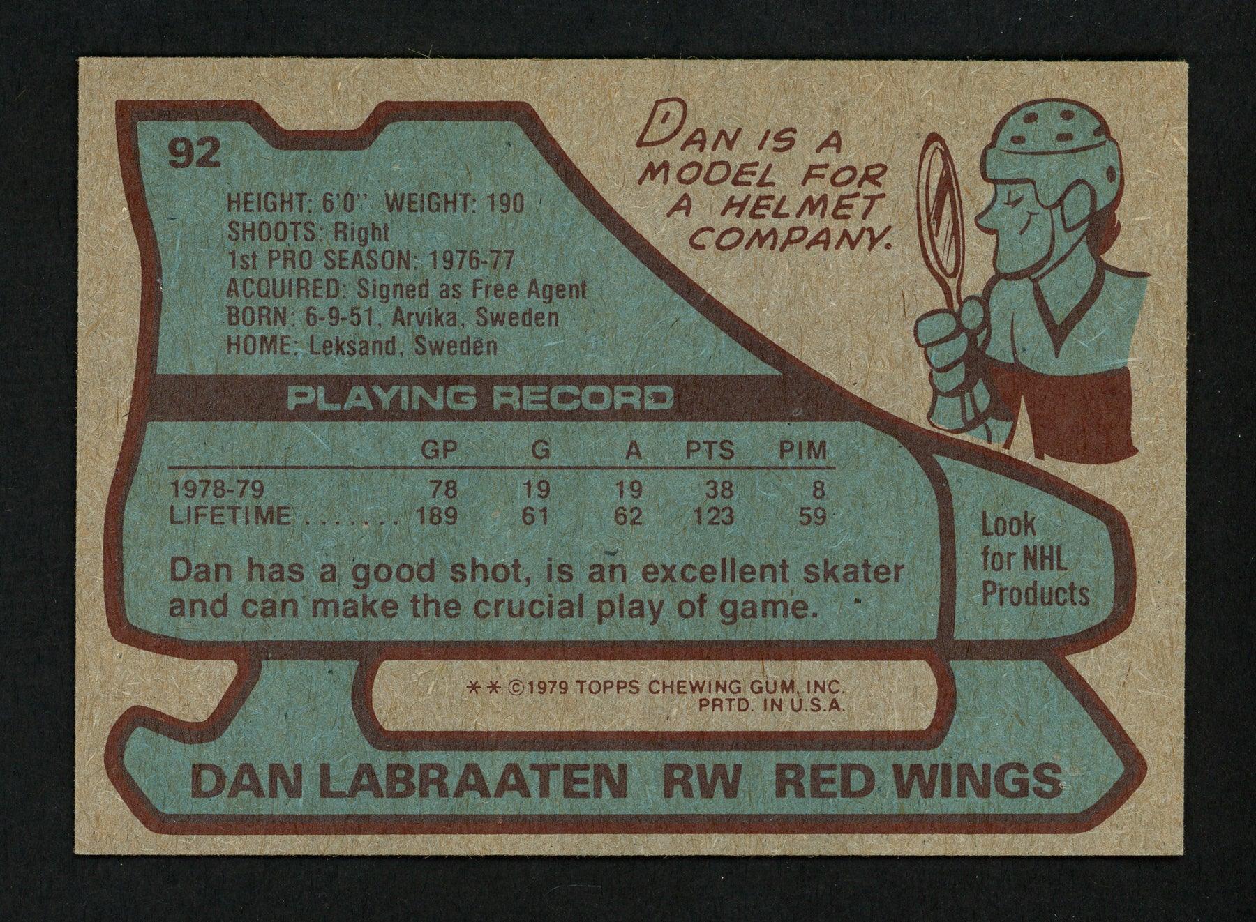 Dan Labraaten Autographed 1979-80 Topps Card #92 Detroit Red Wings SKU #154312 - Image 2