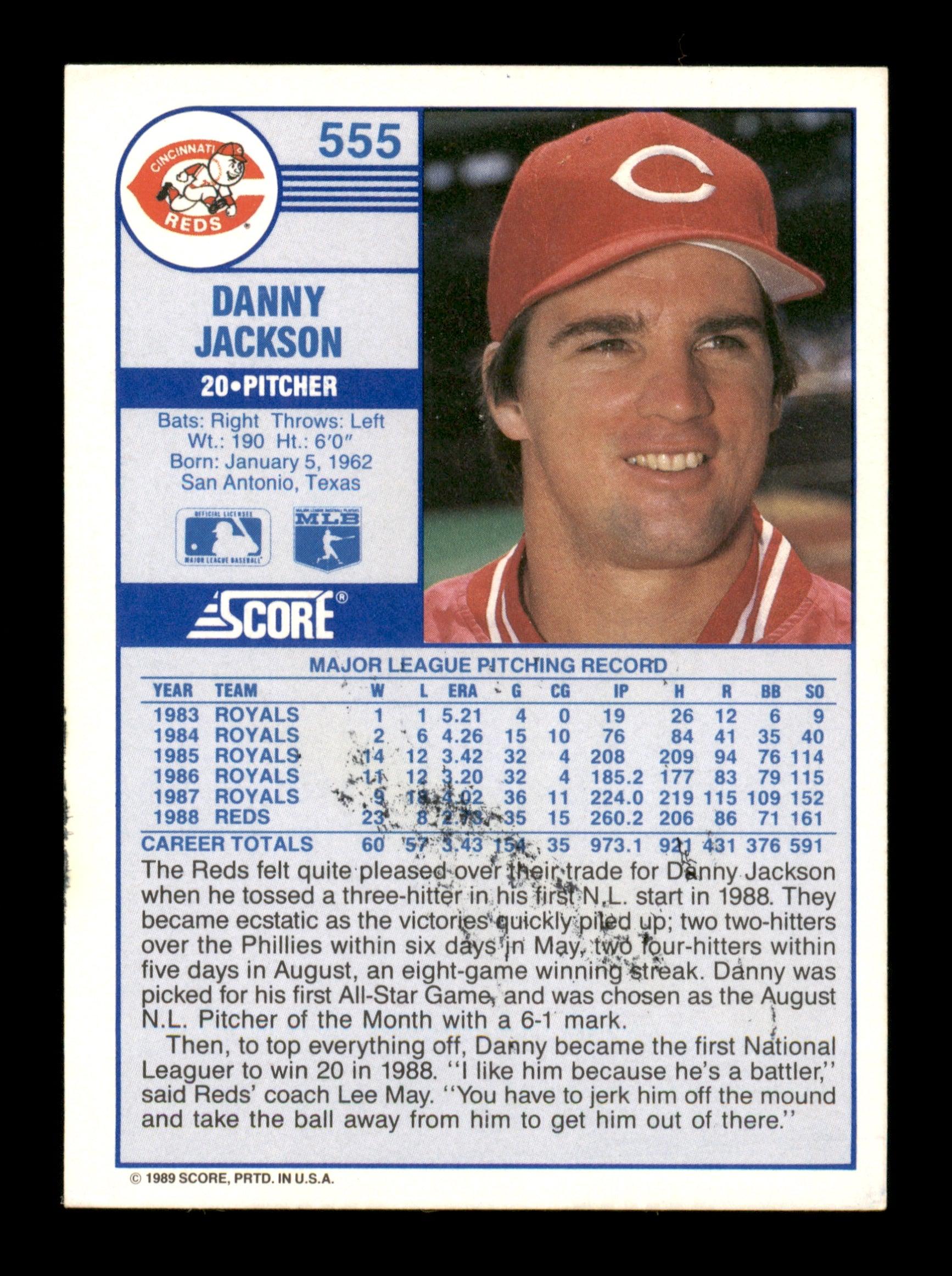 Danny Jackson Autographed 1989 Score Card #555 Cincinnati Reds SKU #188268 - Image 2