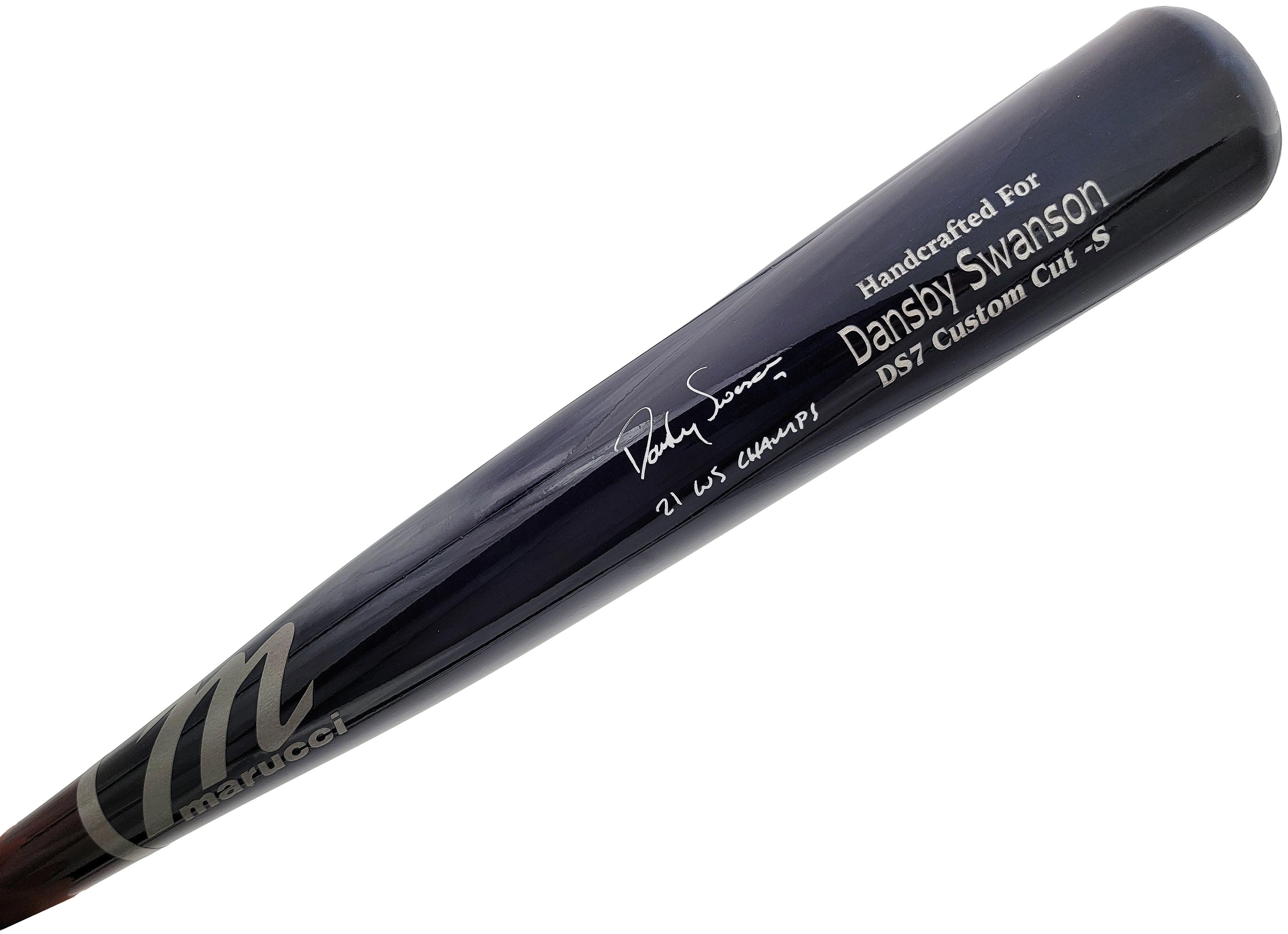 Dansby Swanson Autographed Blue & Brown Marucci Game Model Bat Atlanta Braves "21 WS Champs" Beckett BAS QR Stock #201707 - Image 2